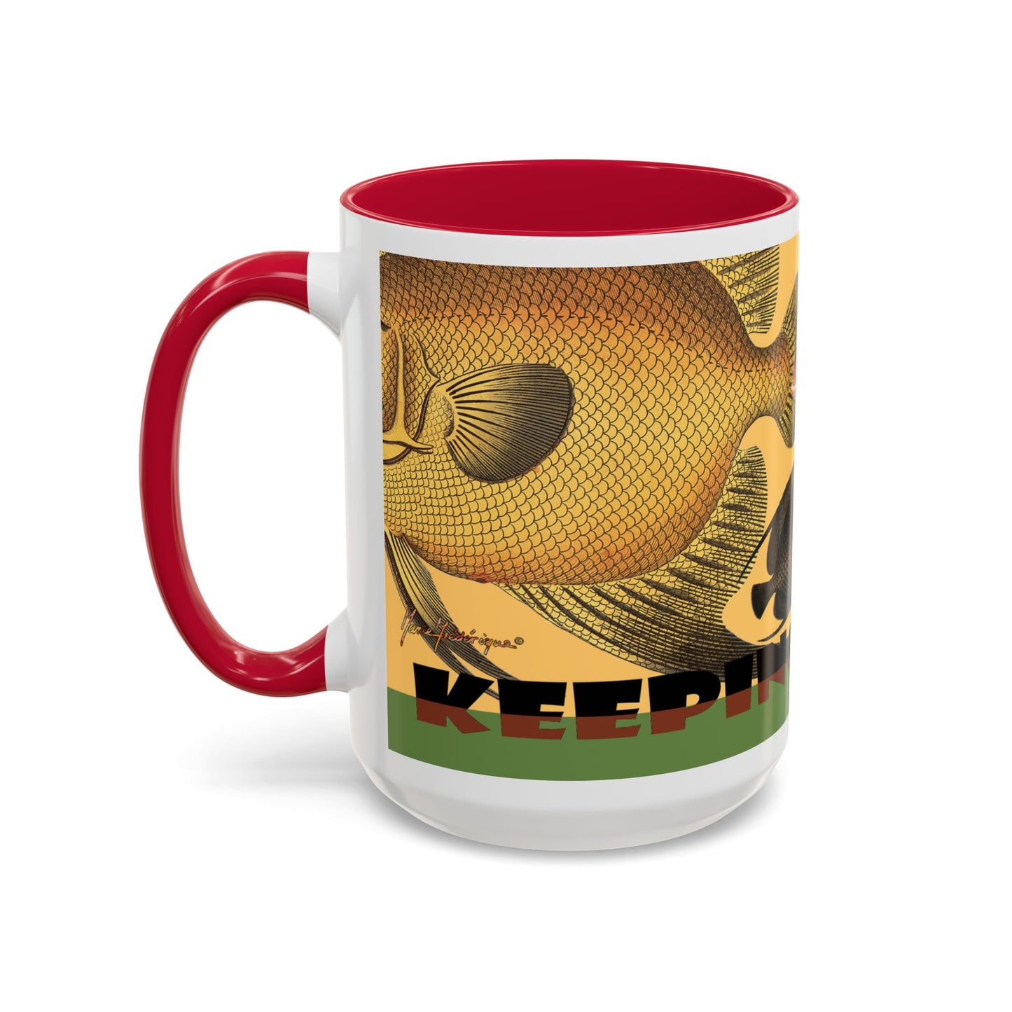 Keeping it Reel, Fish-Themed Mug by artist Marie Frederique