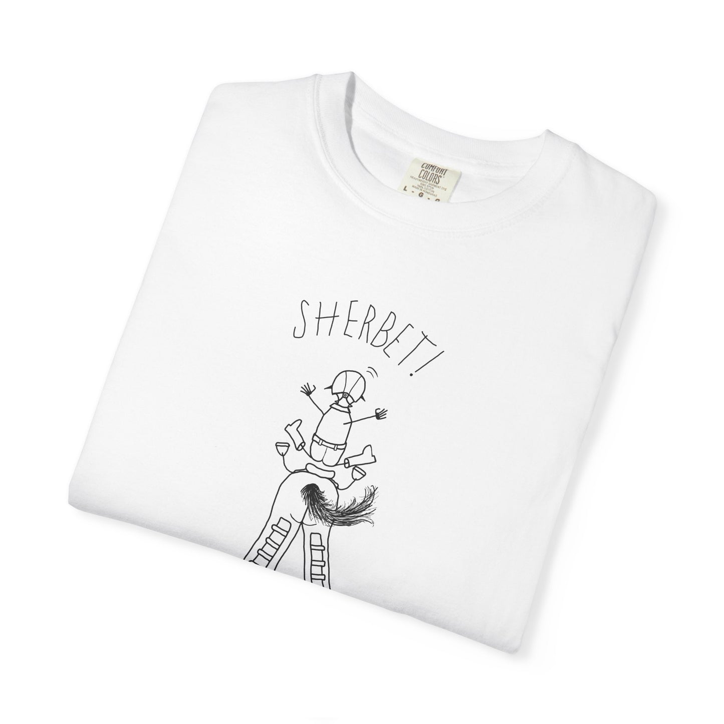 Equestrian KEEP YOUR LEGS ON! T-shirt - Jumping Caricature Design by artist Marie Frederique