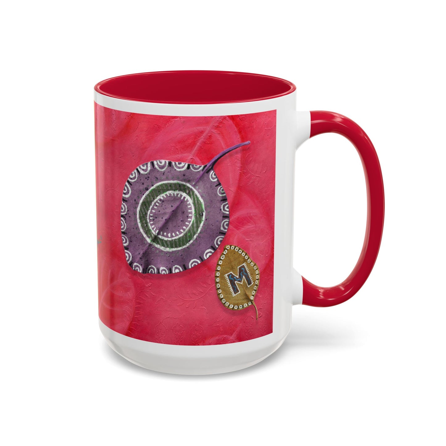 AUM/OM painted leaves spelling AUM & OM Mugs by Artist Marie Frederique
