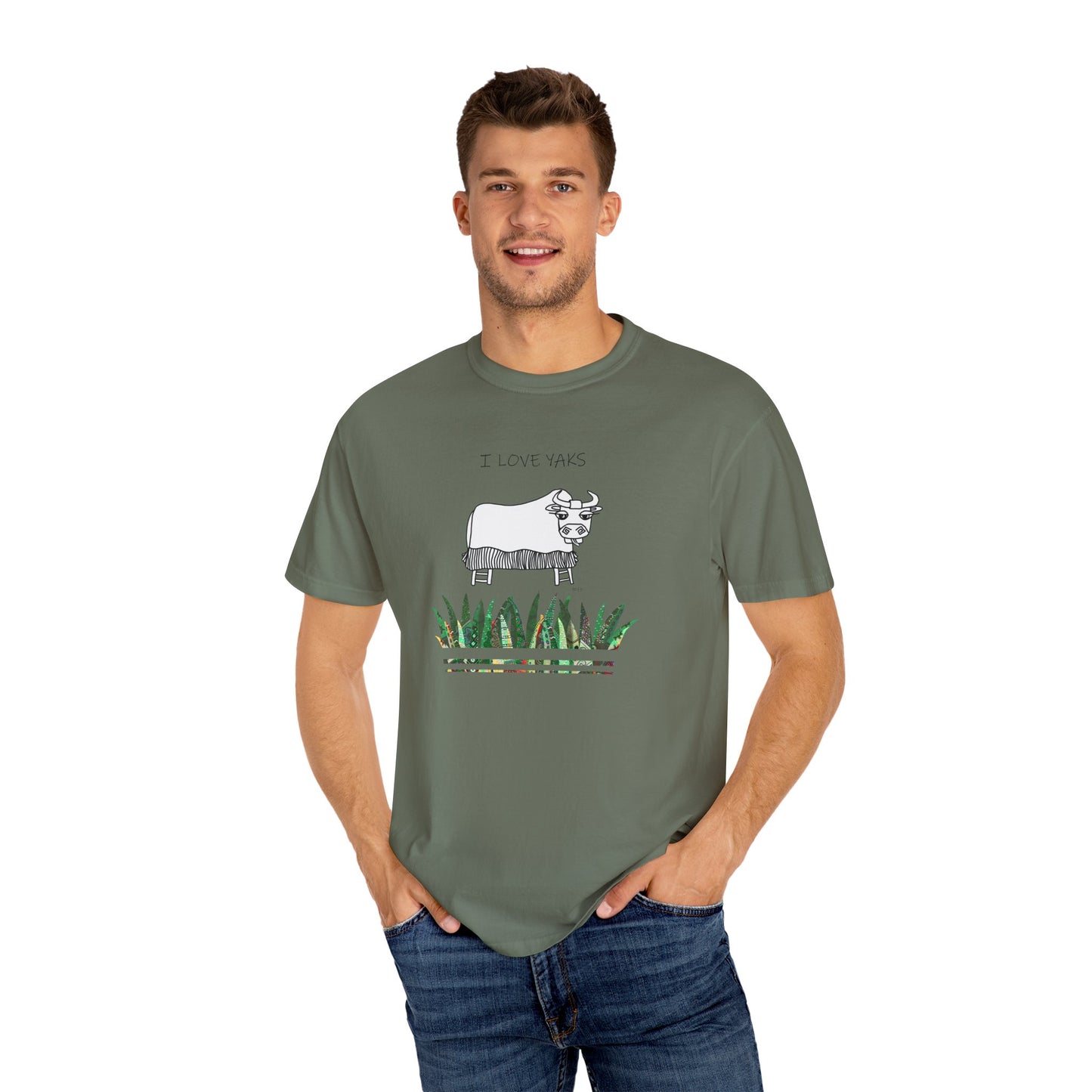 I love Yaks, Unisex Garment-Dyed T-shirt by artist Marie Frederique