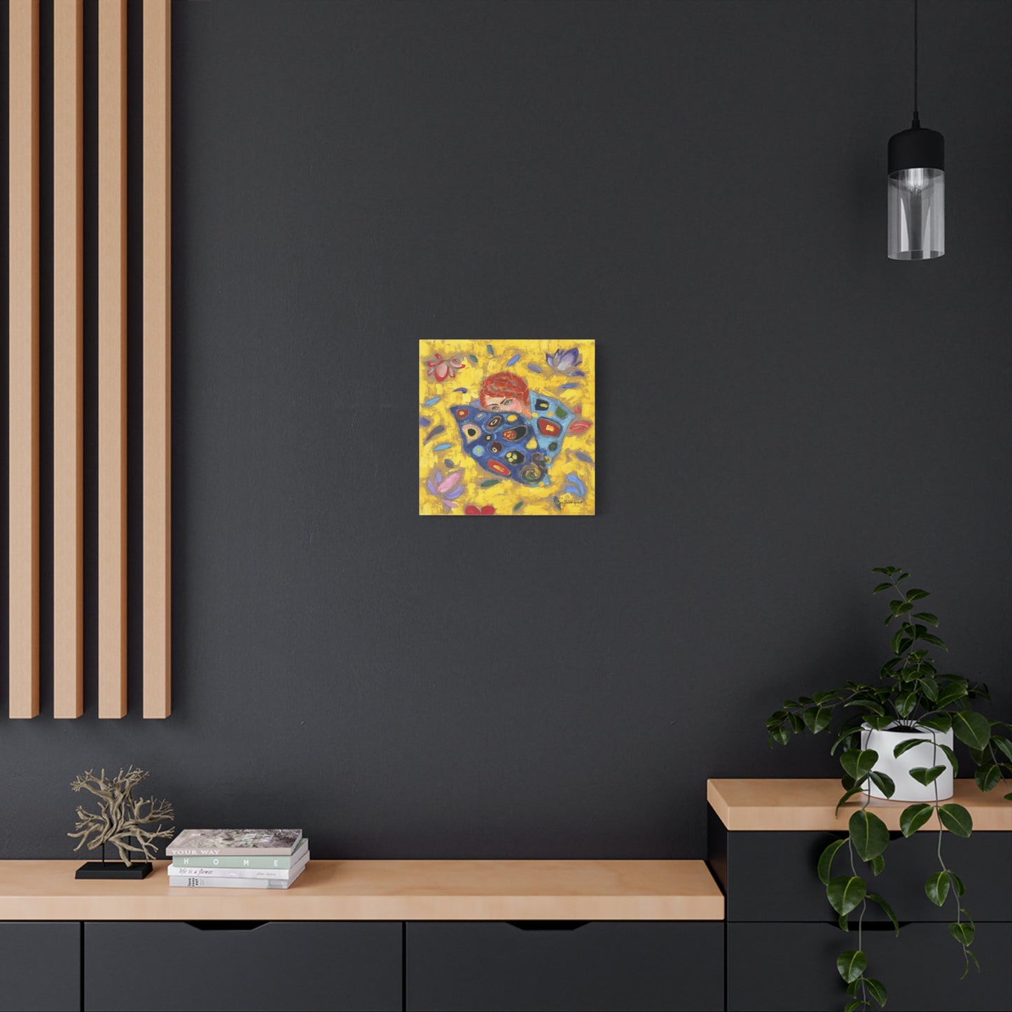 Rose 2 with vibrant yellow and blue Canvas Wall Art by artist Marie Frederique
