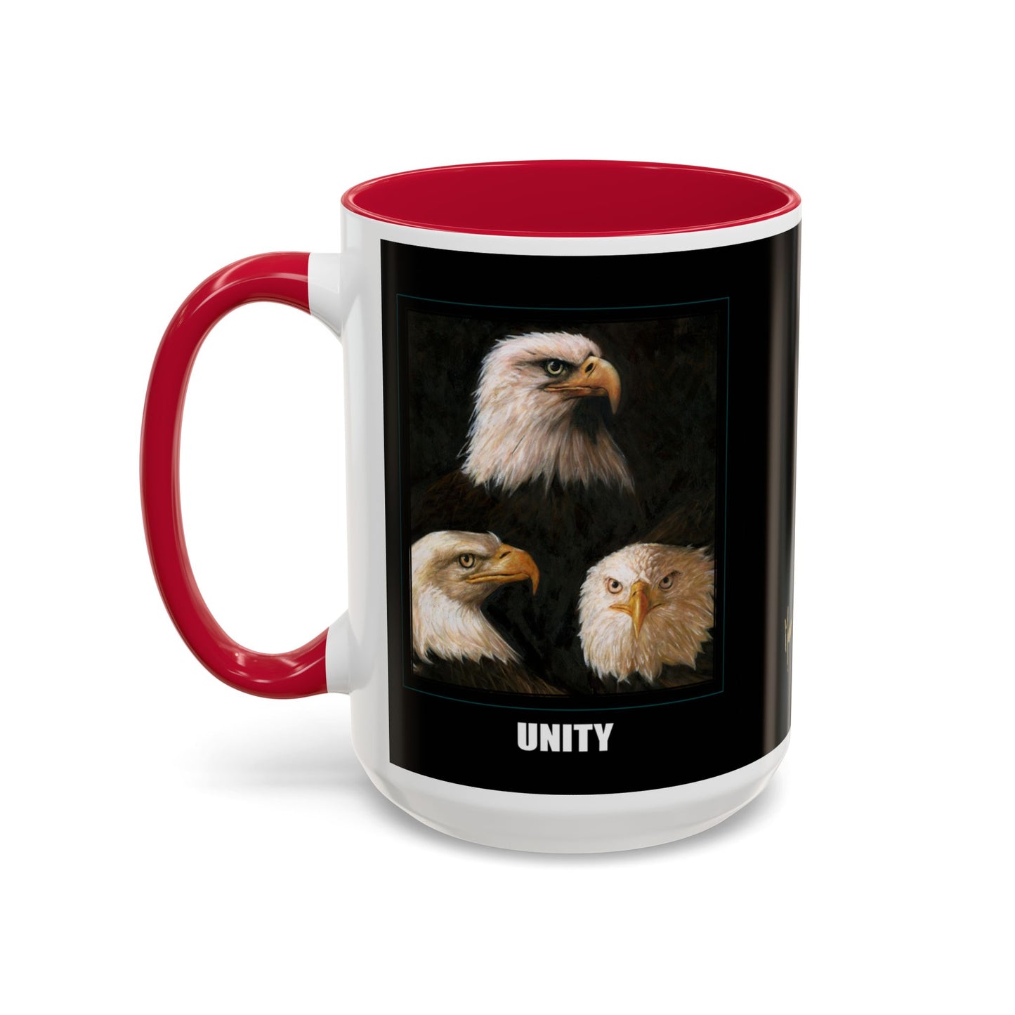 Bald Eagle Heads, Unity, America & Pride - Colorful Mug by artist Marie Frederique