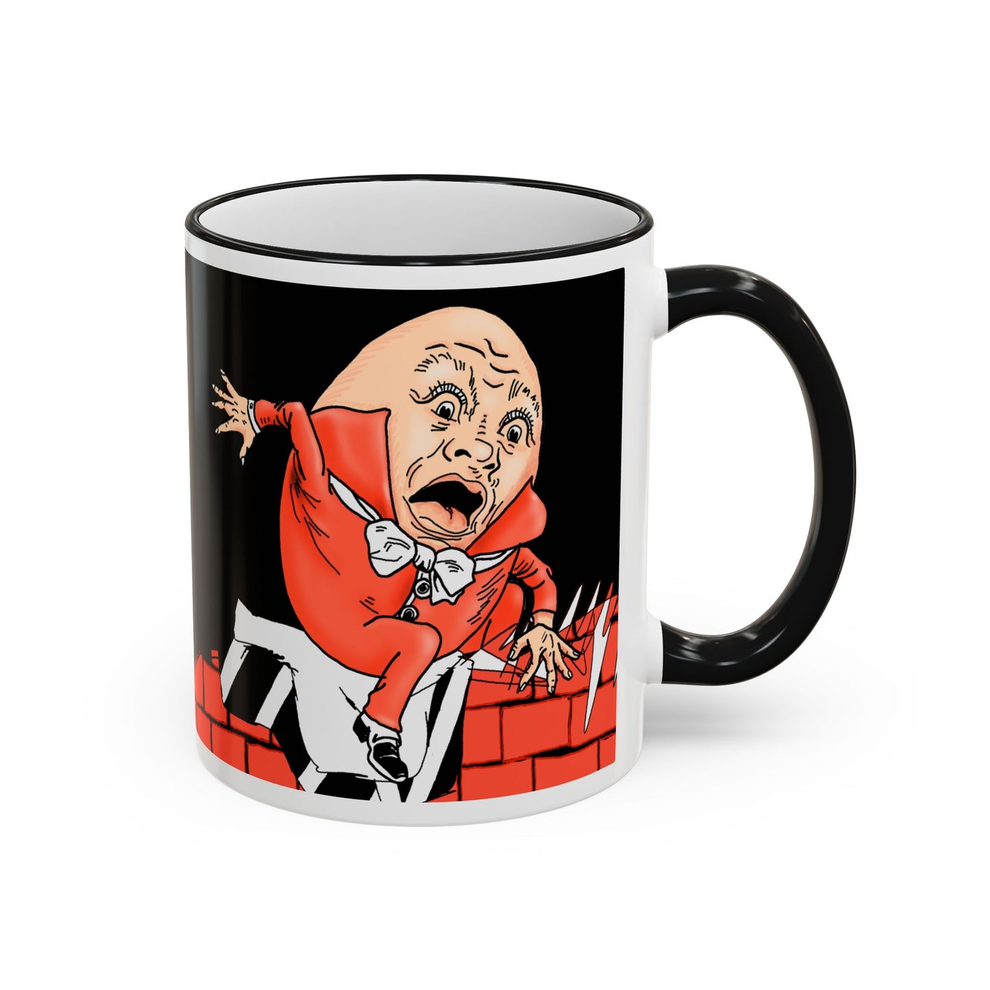 Humpty Jumpty Cartoon Accent Rim Mug — Satirical 'Wall' Design (11oz, 15oz) by artist Marie Frederique