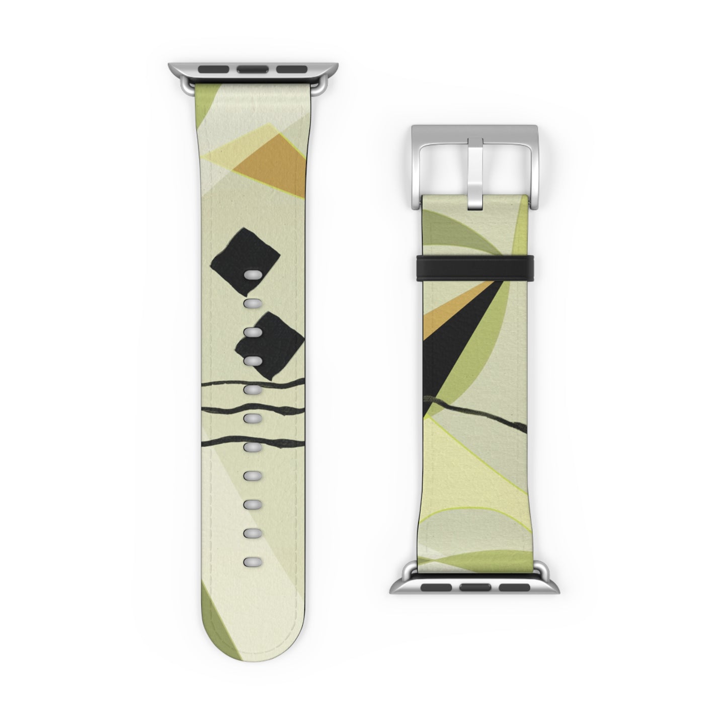 Abstract Series, Fun muted Greens, Putty and Black faux leather Watch Band by artist Marie Frederique