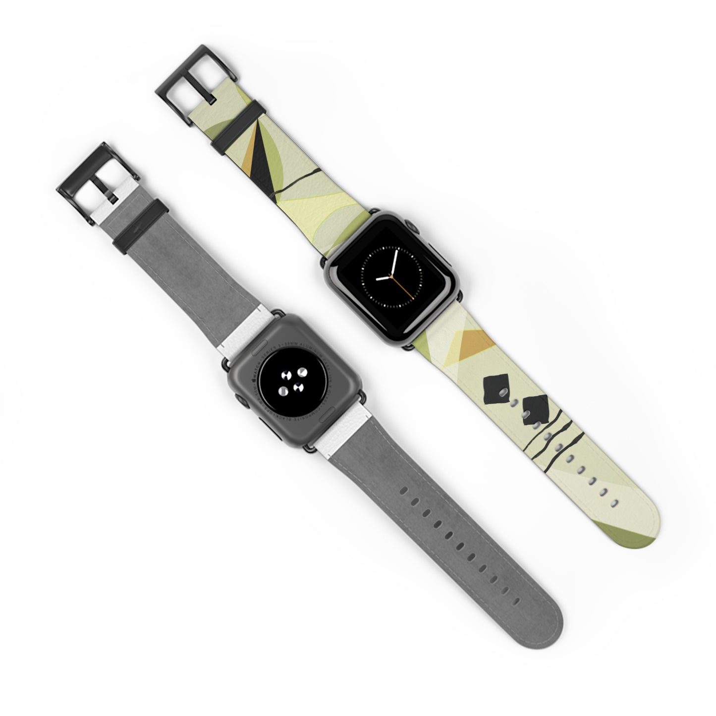 Abstract Series, Fun muted Greens, Putty and Black faux leather Watch Band by artist Marie Frederique