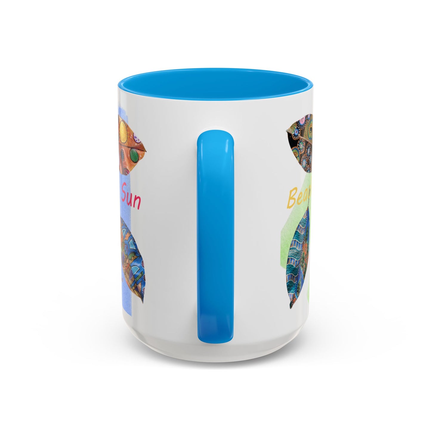 Surf, Sand and Sun multicolored painted leaves - Colorful Mug by Artist Marie Frederique
