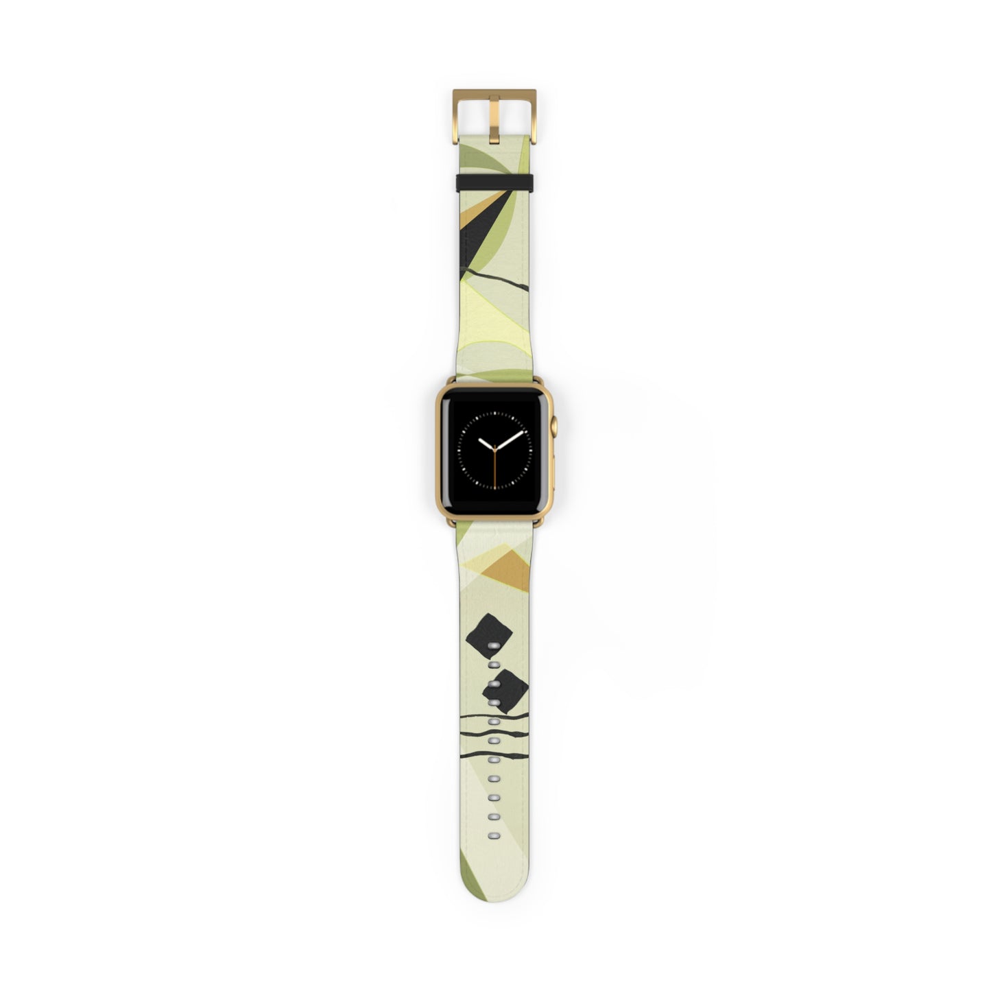 Abstract Series, Fun muted Greens, Putty and Black faux leather Watch Band by artist Marie Frederique