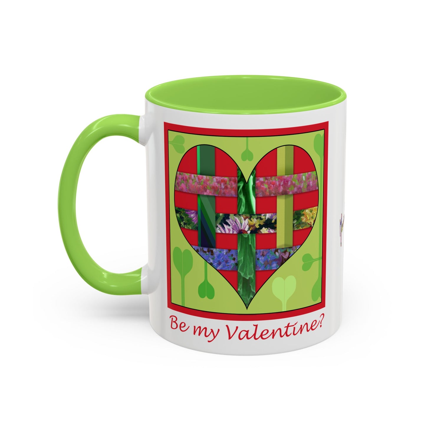 Valentine Red Multicolored Ribbon Heart - 11oz & 15oz Colorful Mug Gift by artist Marie Frederique