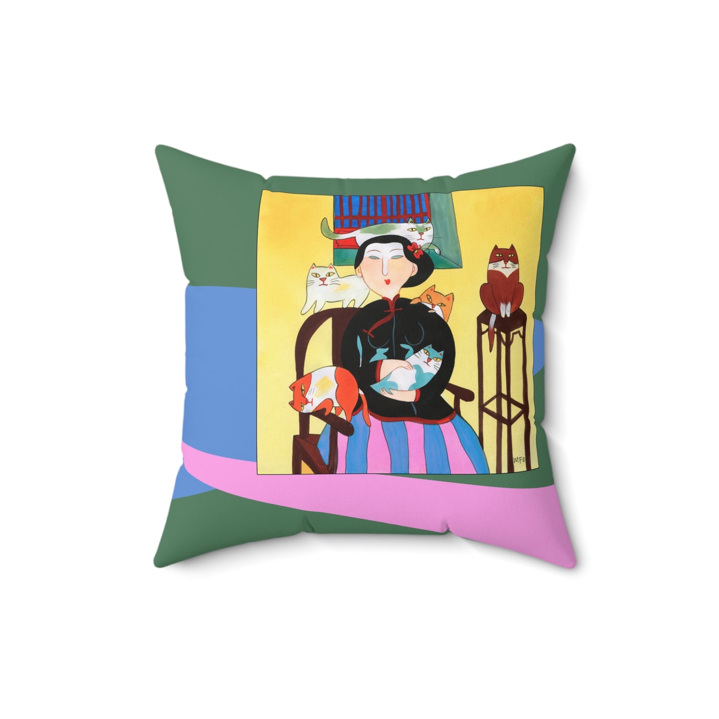 Whimsical Cat Lover's Faux Suede Square Pillow by artist Marie Frederique
