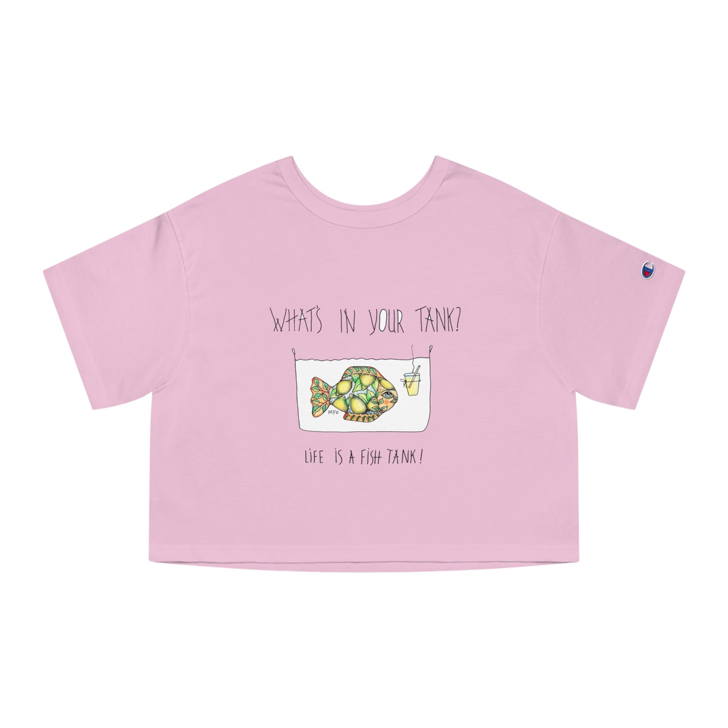 Fish Tank Collection, "What's in your tank? Lemon Fish Cropped T-Shirt by artist Marie Frederique