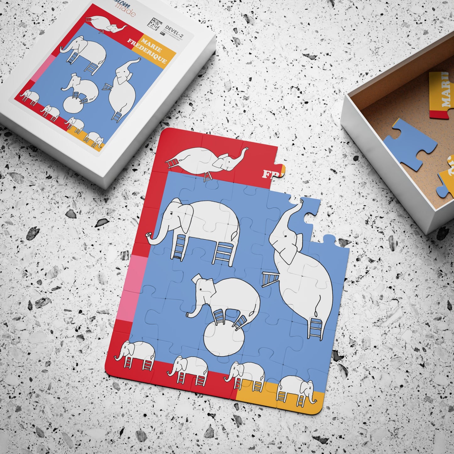 Kids' Puzzle 30-Piece Step Ladder Animals Collection Whimsical Safari Blue Elephant Design