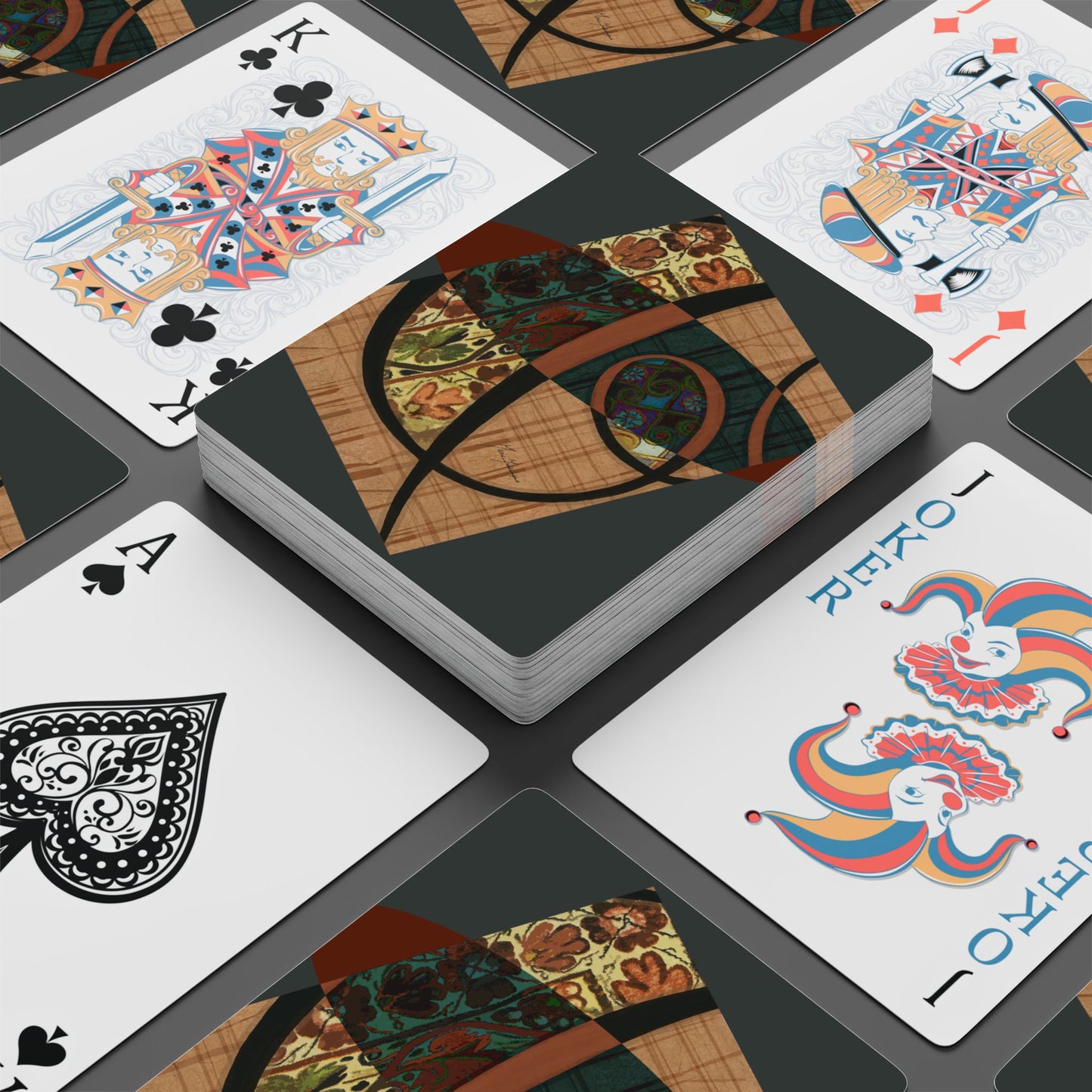 Smokey Spirals, Calligraphic Poker/Bridge Playing Cards Set - Perfect for Game Night & Collectors by artist Marie Frederique