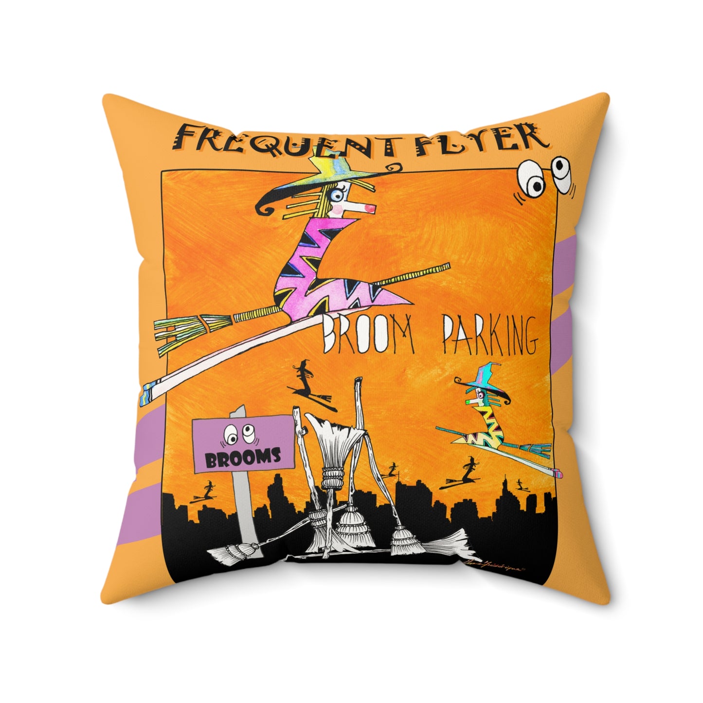Frequent Flyer Broom Parking Pillow, by artist Marie Frederique