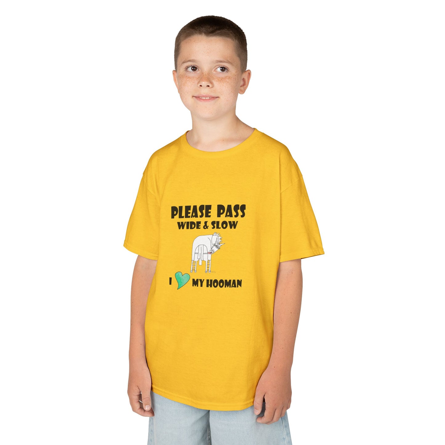 Safety Awareness Horse Riding T-Shirt - "Please Pass Wide & Slow" Design by artist Marie Frederique