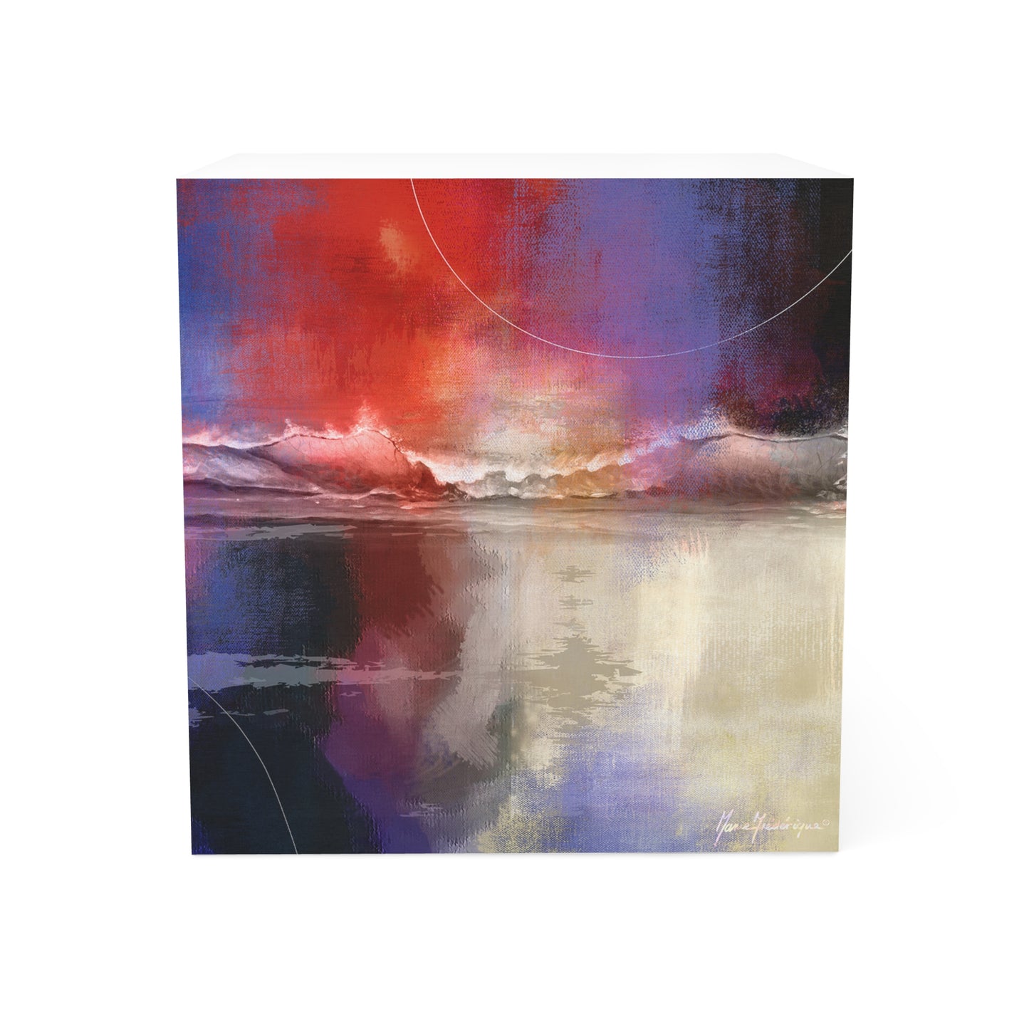 Ocean waves with an abstract hue in Red, Blue Purple Black - Sticky Note Cube by artist Marie Frederique