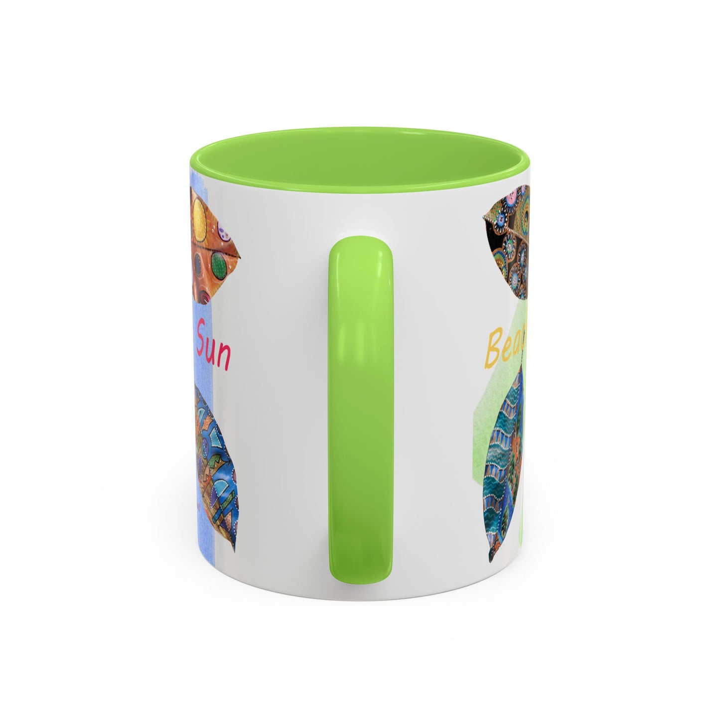 Surf, Sand and Sun multicolored painted leaves - Colorful Mug by Artist Marie Frederique