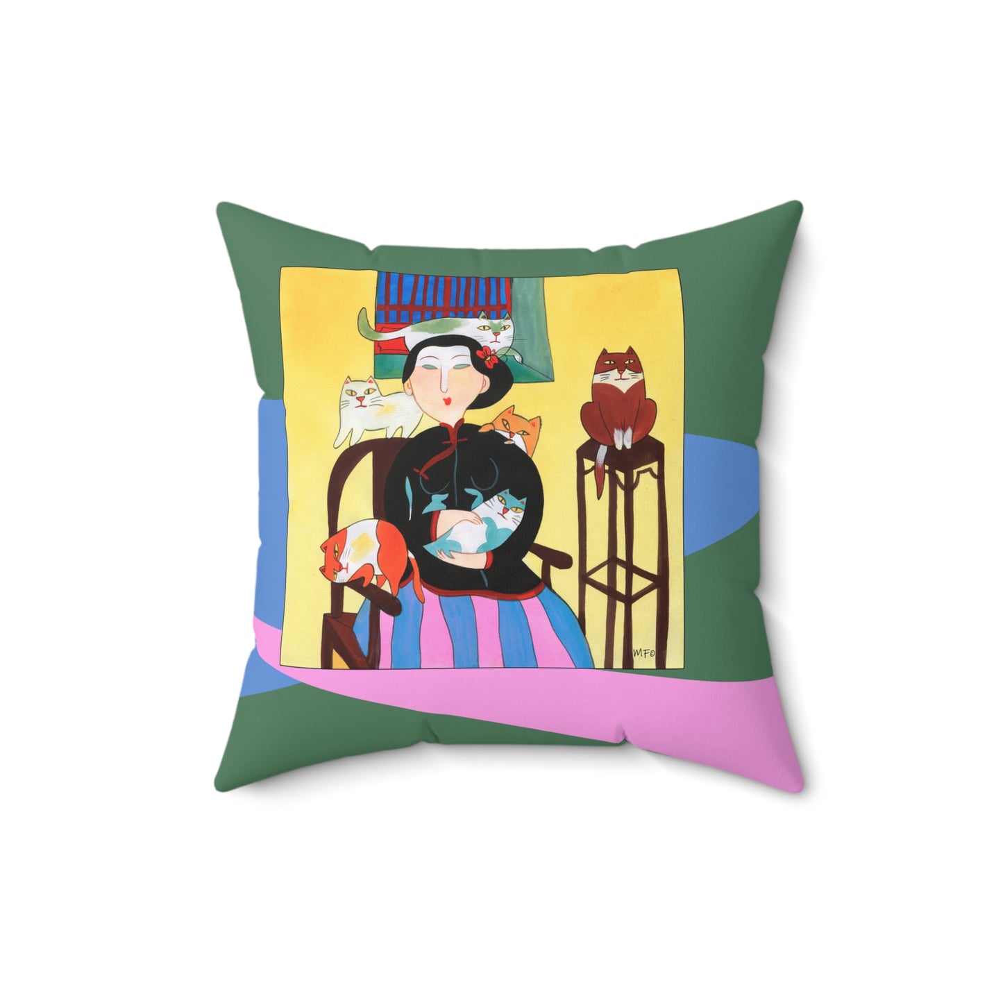 Whimsical Cat Lover's Faux Suede Square Pillow by artist Marie Frederique