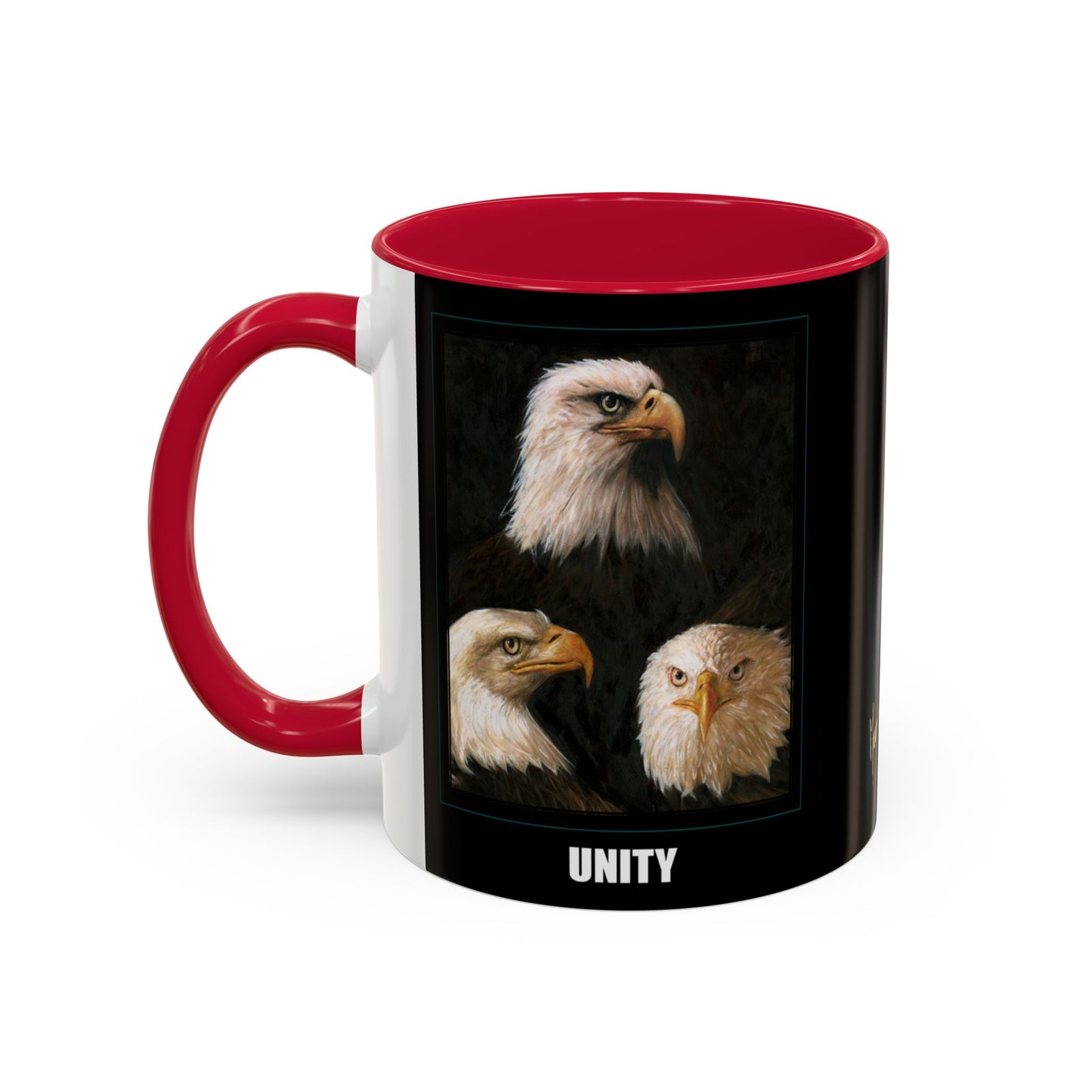 Bald Eagle Heads, Unity, America & Pride - Colorful Mug by artist Marie Frederique