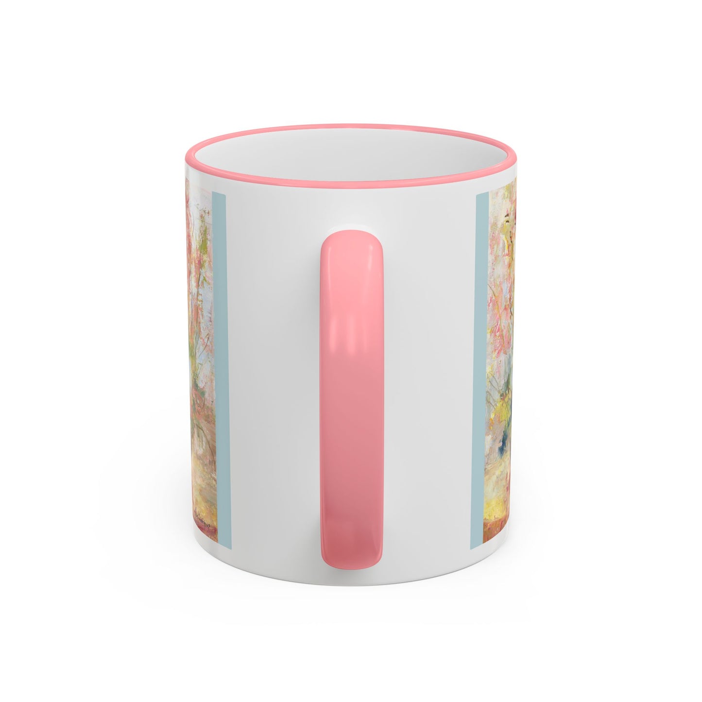 Floral Watercolor Accent Rim Mug — Pastel Bouquet Coffee Cup (11oz & 15oz) by artist Marie Frederique
