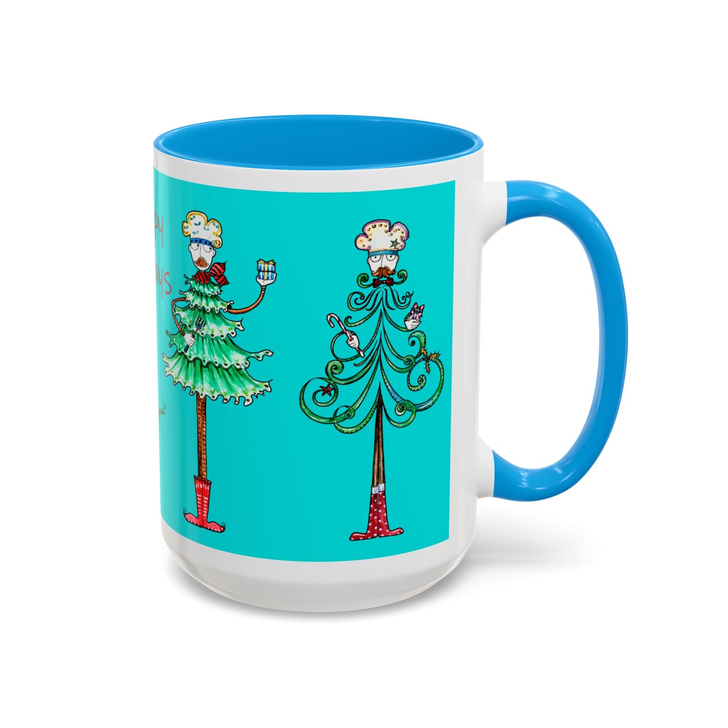 Christmas Trees, Happy Holiday Colorful Mugs by artist Marie Frederique