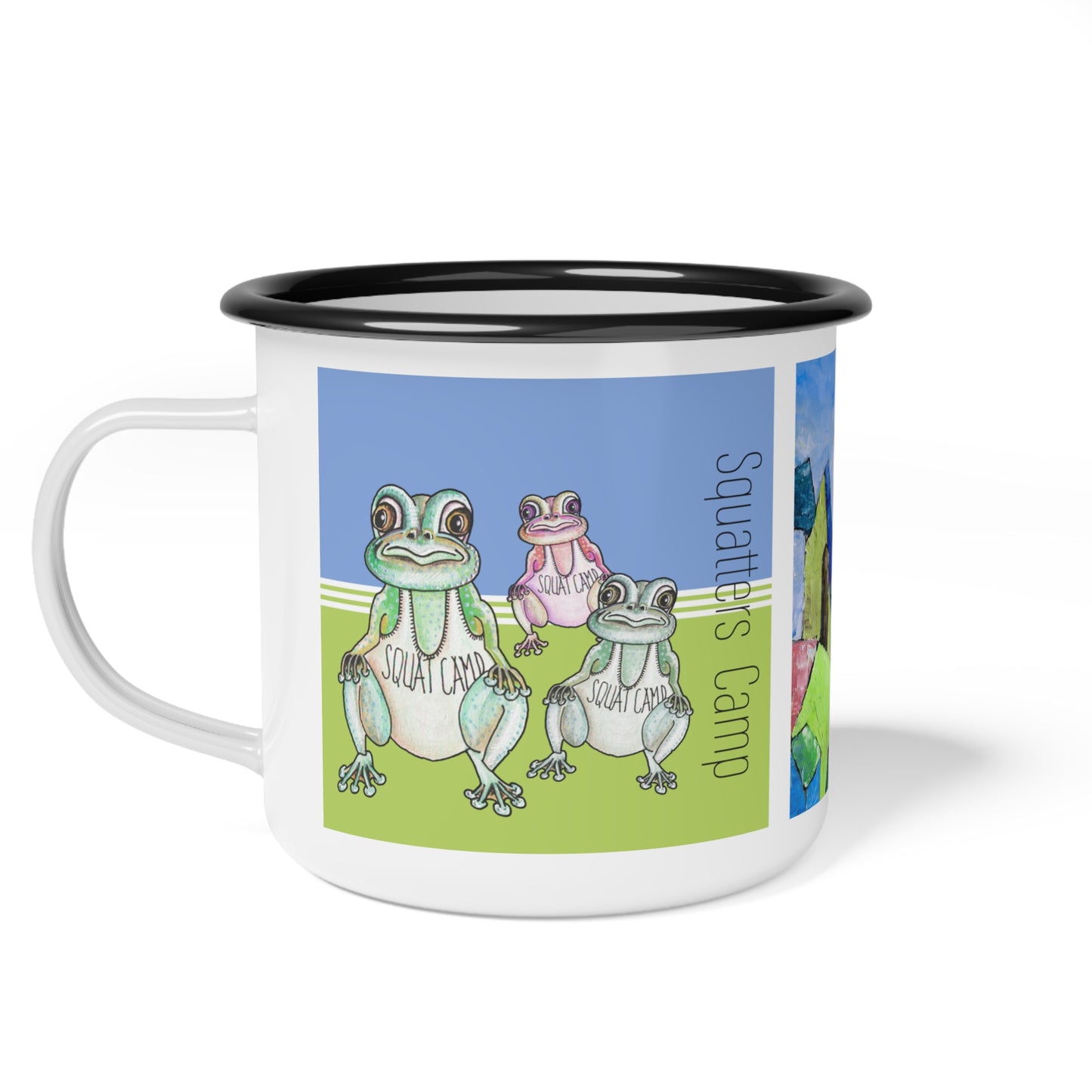 Squatters Camp, Frog Enamel Camping Mug by artist Marie Frederique