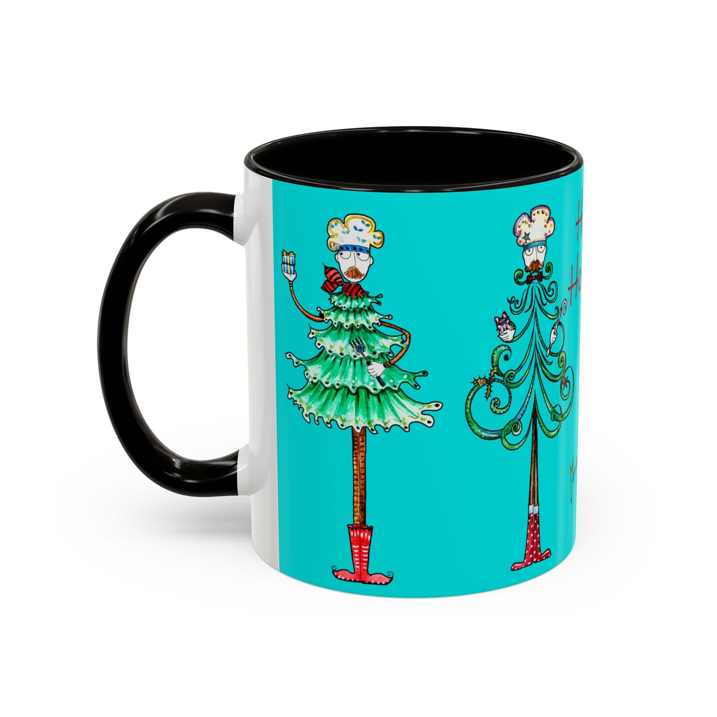 Christmas Trees, Happy Holiday Colorful Mugs by artist Marie Frederique