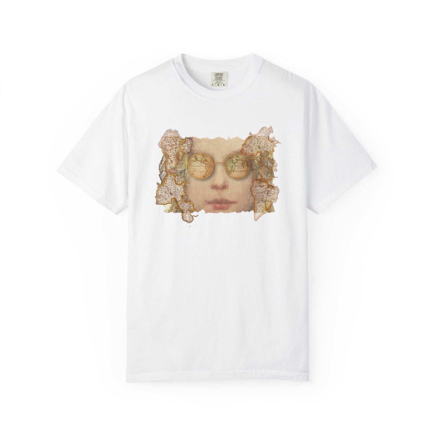 Reflective World Map Glasses Unisex T-shirt by artist Marie Frederique