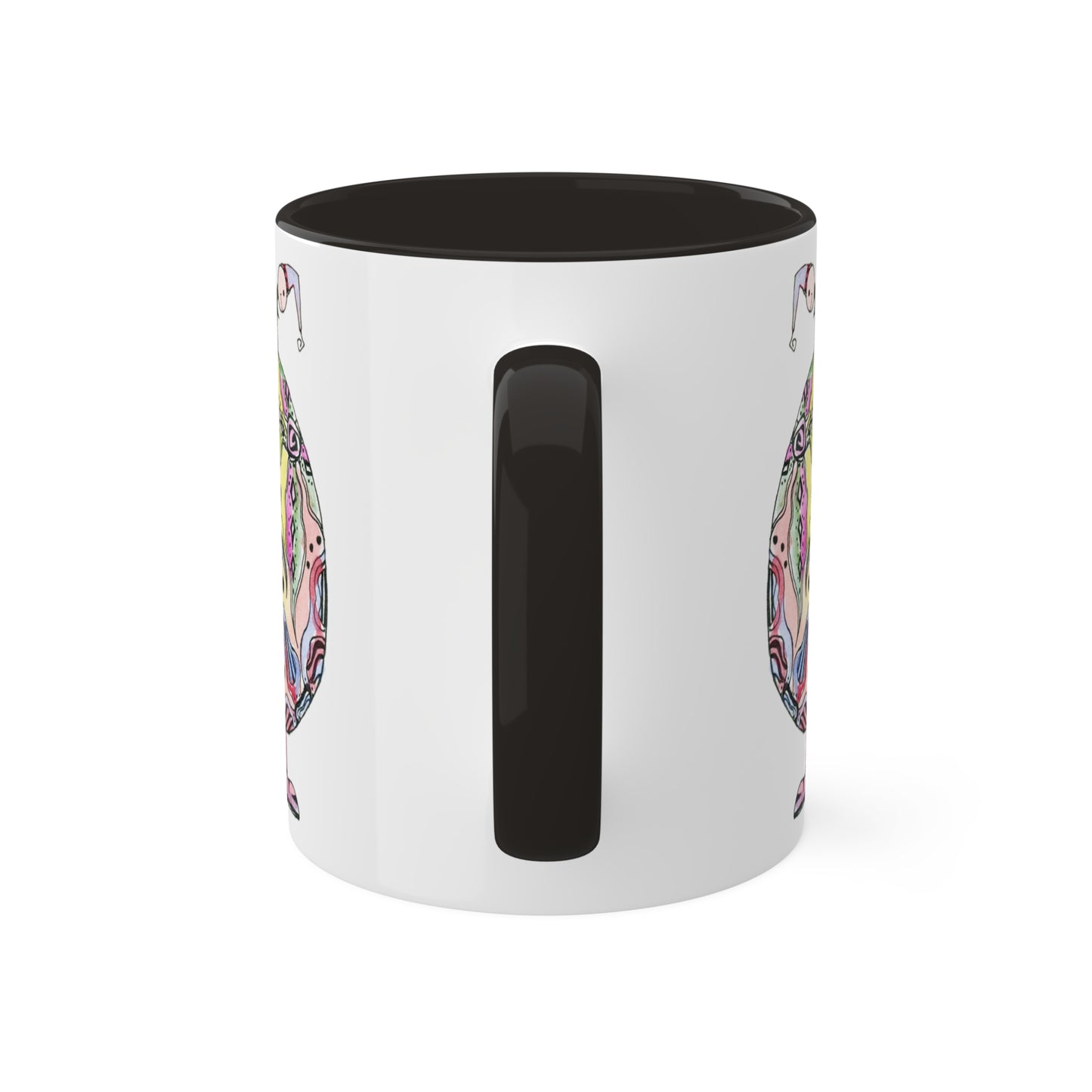 Whimsical - "Together we are one", Colorful Mug in Black, light green, pink and yellow, 11oz by Artist Marie Frederique