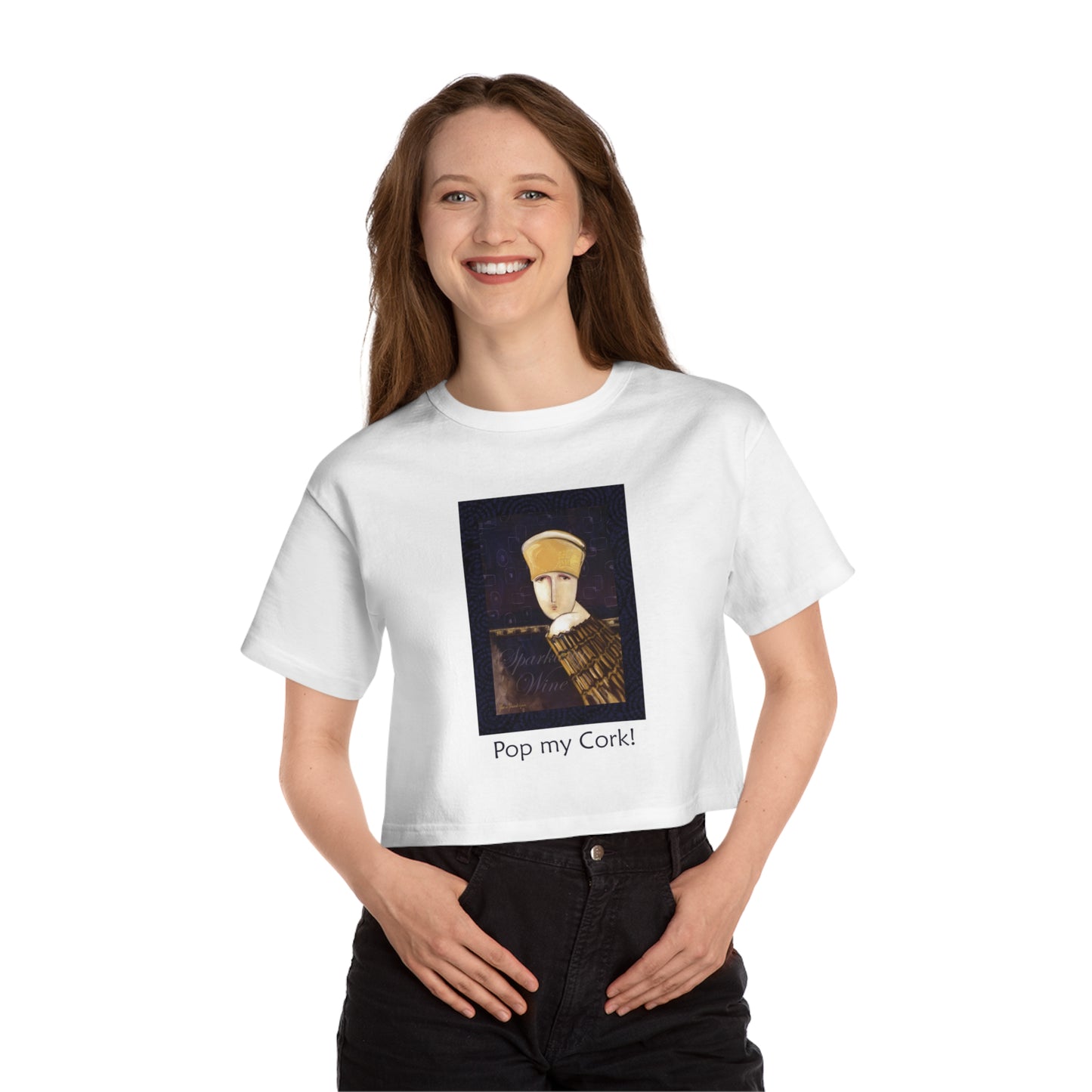 Celebration, Pop my Cork! - Champion Women's Heritage Cropped T-Shirt by artist Marie Frederique