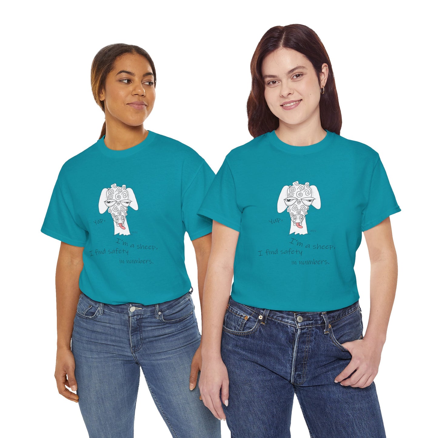 Sheep Lovers - Safety in Numbers. Unisex Heavy Cotton Tee by artist Marie Frederique
