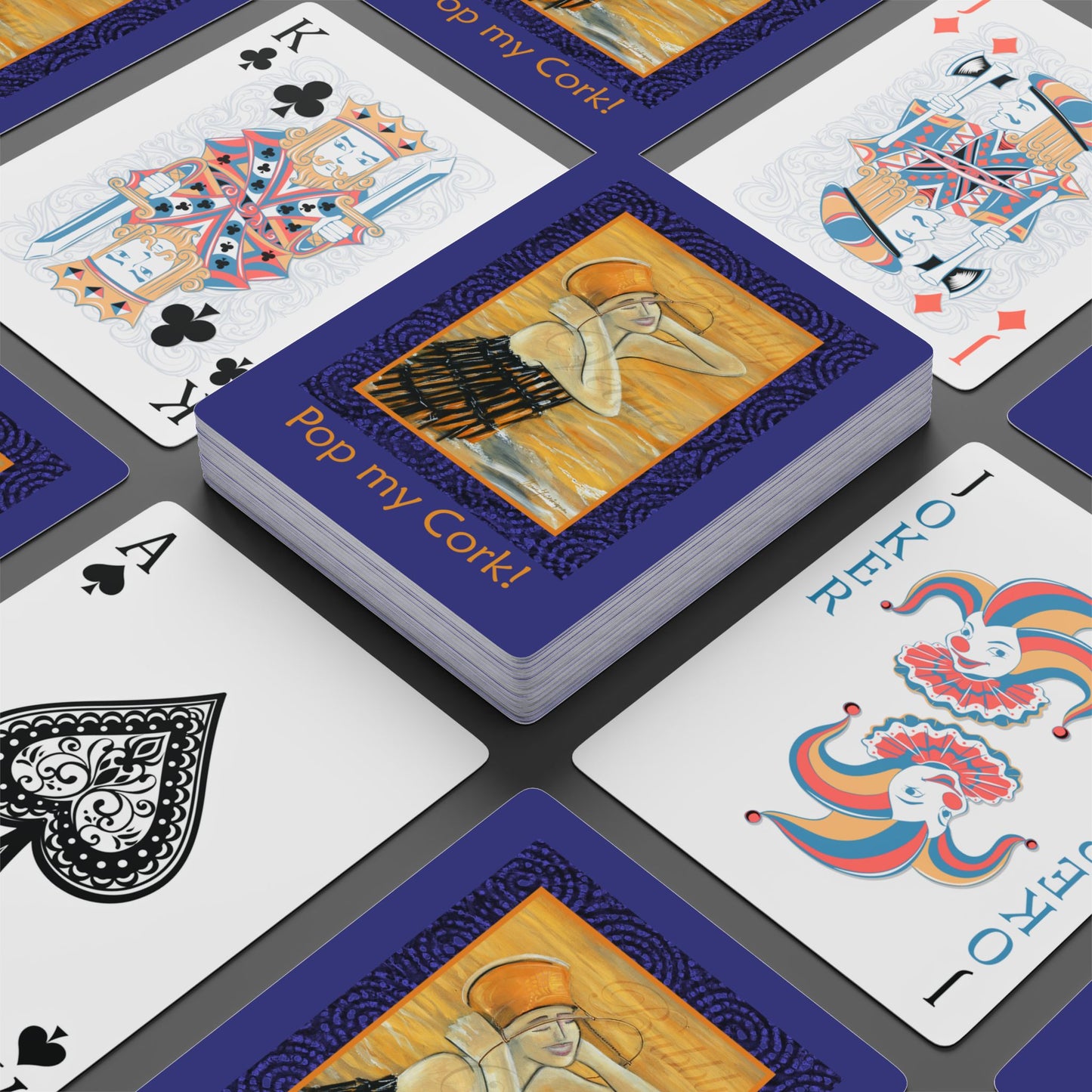 Artistic Poker Bridge Playing Cards - "Pop My Cork!" Design by artist Marie Frederique