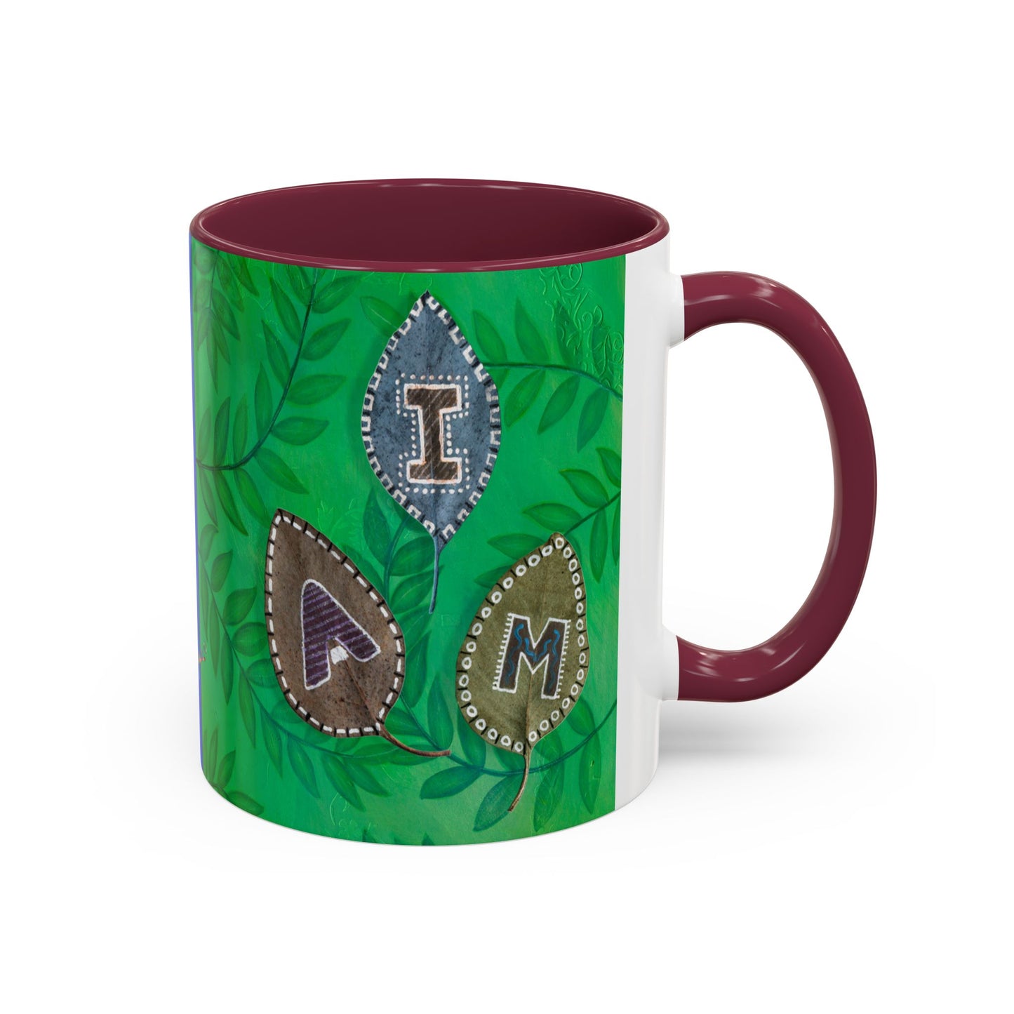 I AM - with painted Alphabet Leaves Mug by Artist Marie Frederique