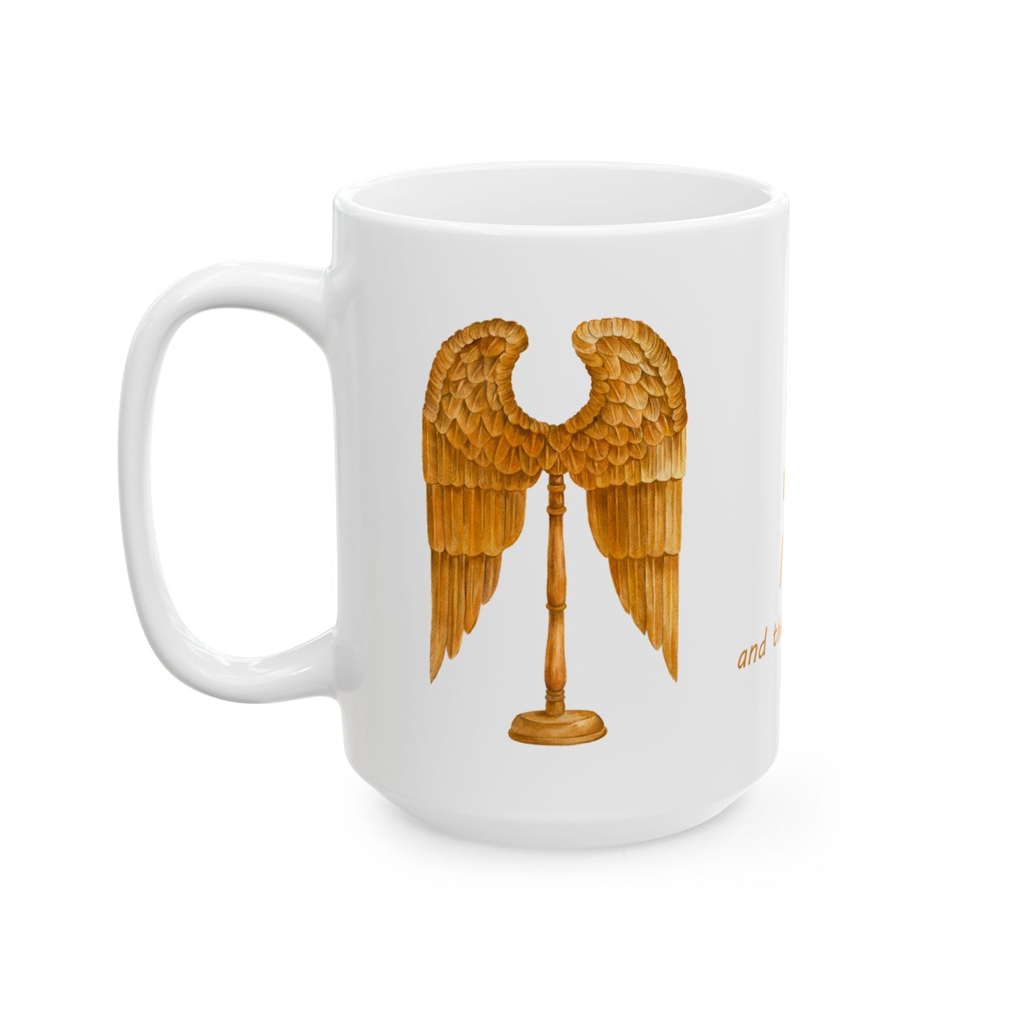 Angel Wings, "I am who I am and that is enough" Ceramic Mug in golden yellow by Artist Marie Frederique