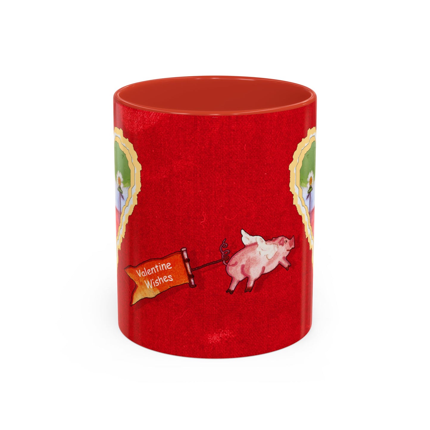 Valentine Watermelon wishes with flying pig - Coffee Mug by artist Marie Frederique