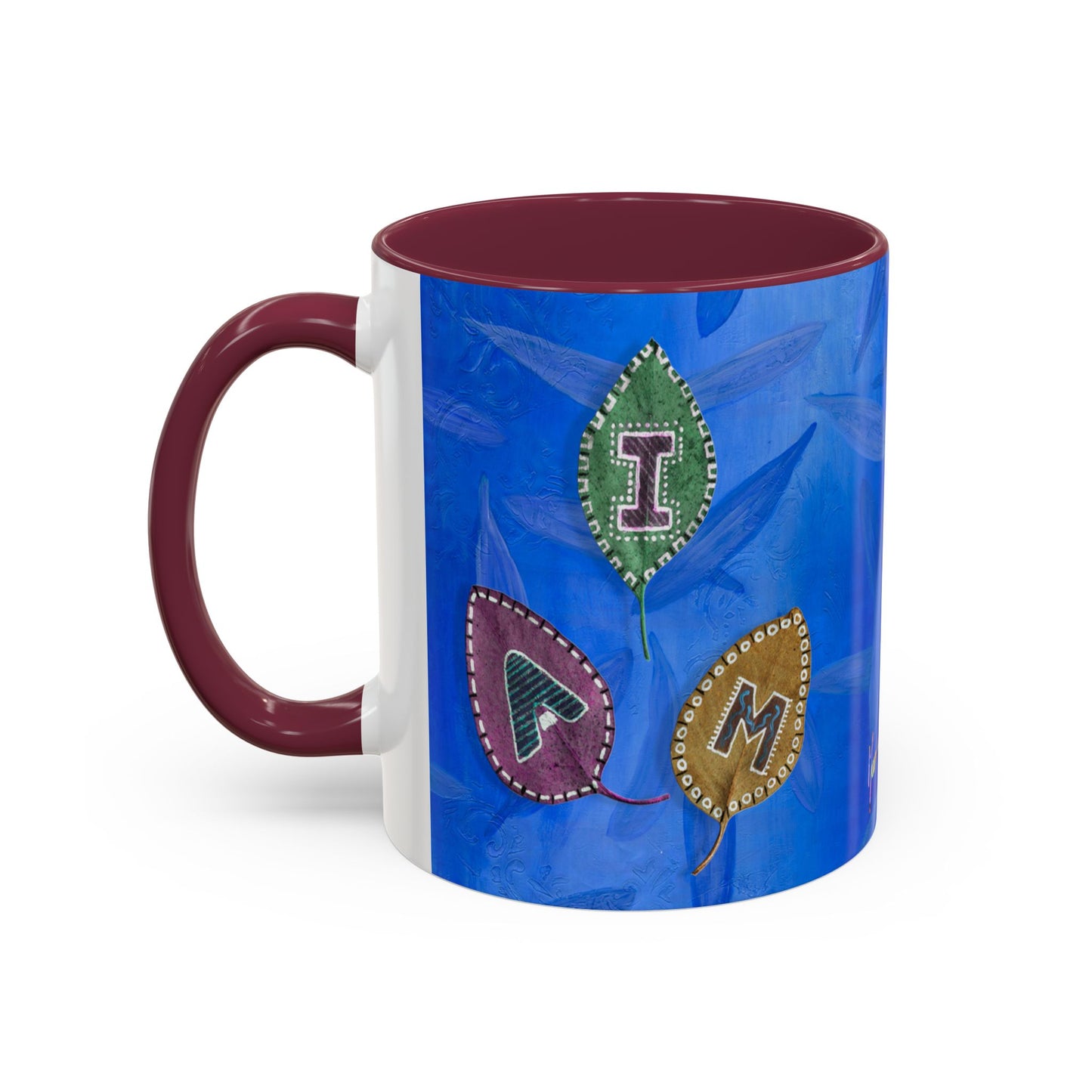 I AM - with painted Alphabet Leaves Mug by Artist Marie Frederique