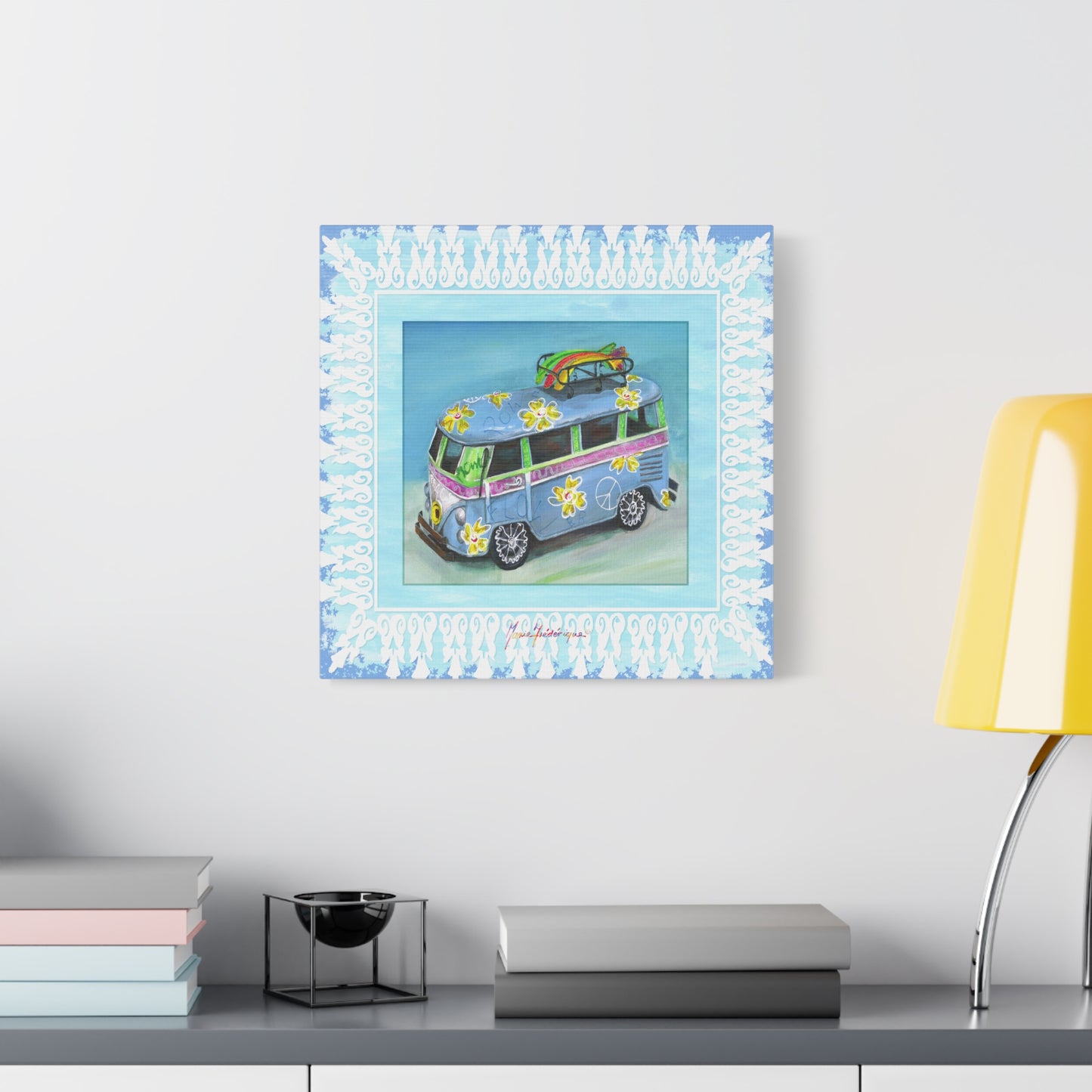 Flower Power Van, Canvas Print by artist Marie Frederique