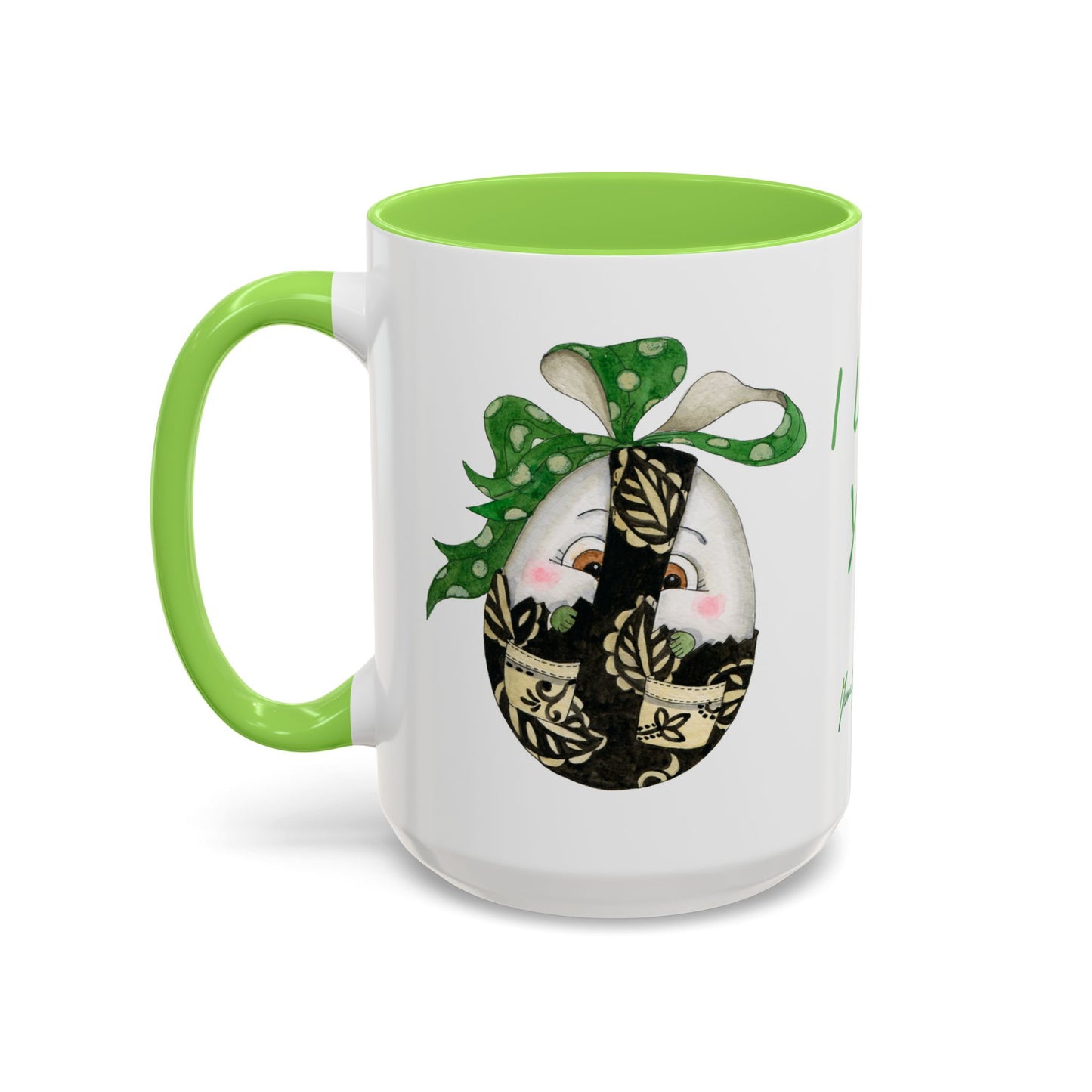 Whimsical Mugs with I Love You Egg Design - Valentine's Day/Easter Gift by artist Marie Frederique