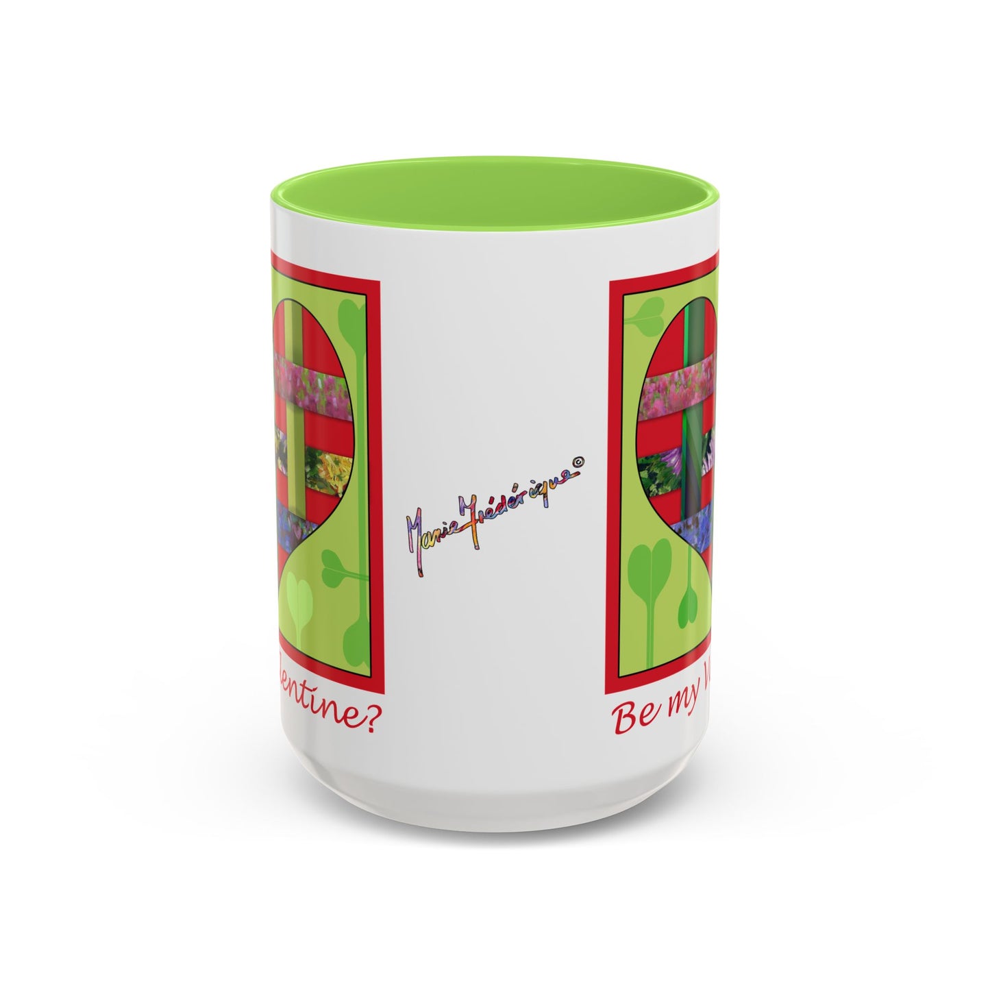 Valentine Red Multicolored Ribbon Heart - 11oz & 15oz Colorful Mug Gift by artist Marie Frederique