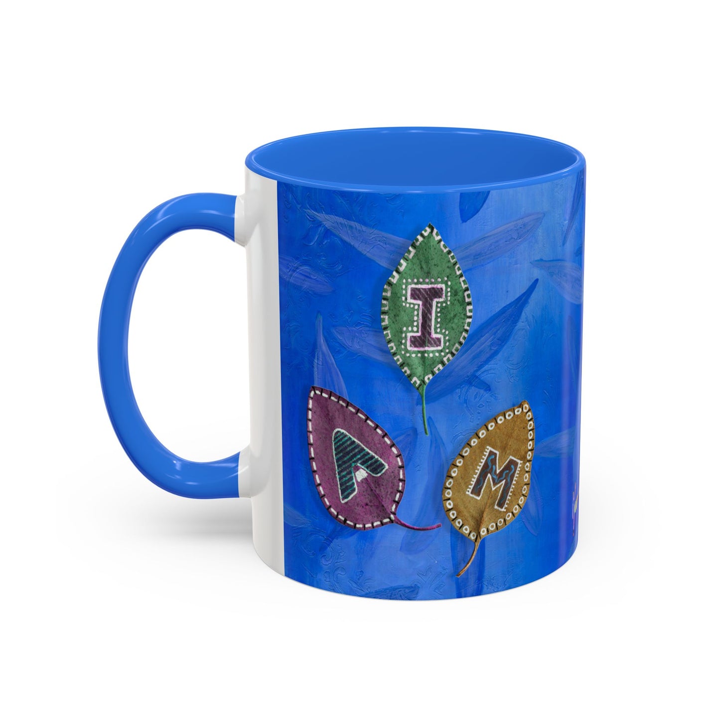 I AM - with painted Alphabet Leaves Mug by Artist Marie Frederique