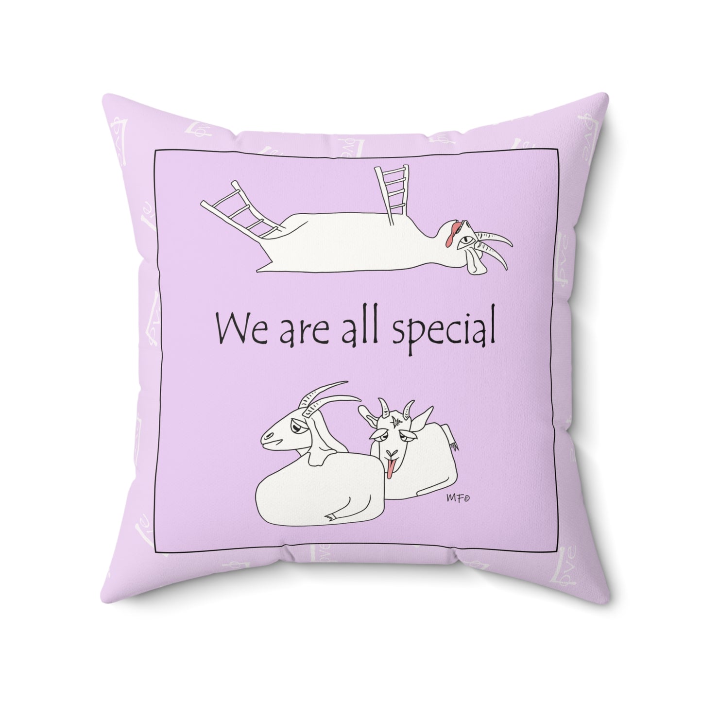 Whimsical Goat Pillow, We Are All Special by artist Marie Frederique Unique Gift for Animal Lovers, Pastel Room Accent