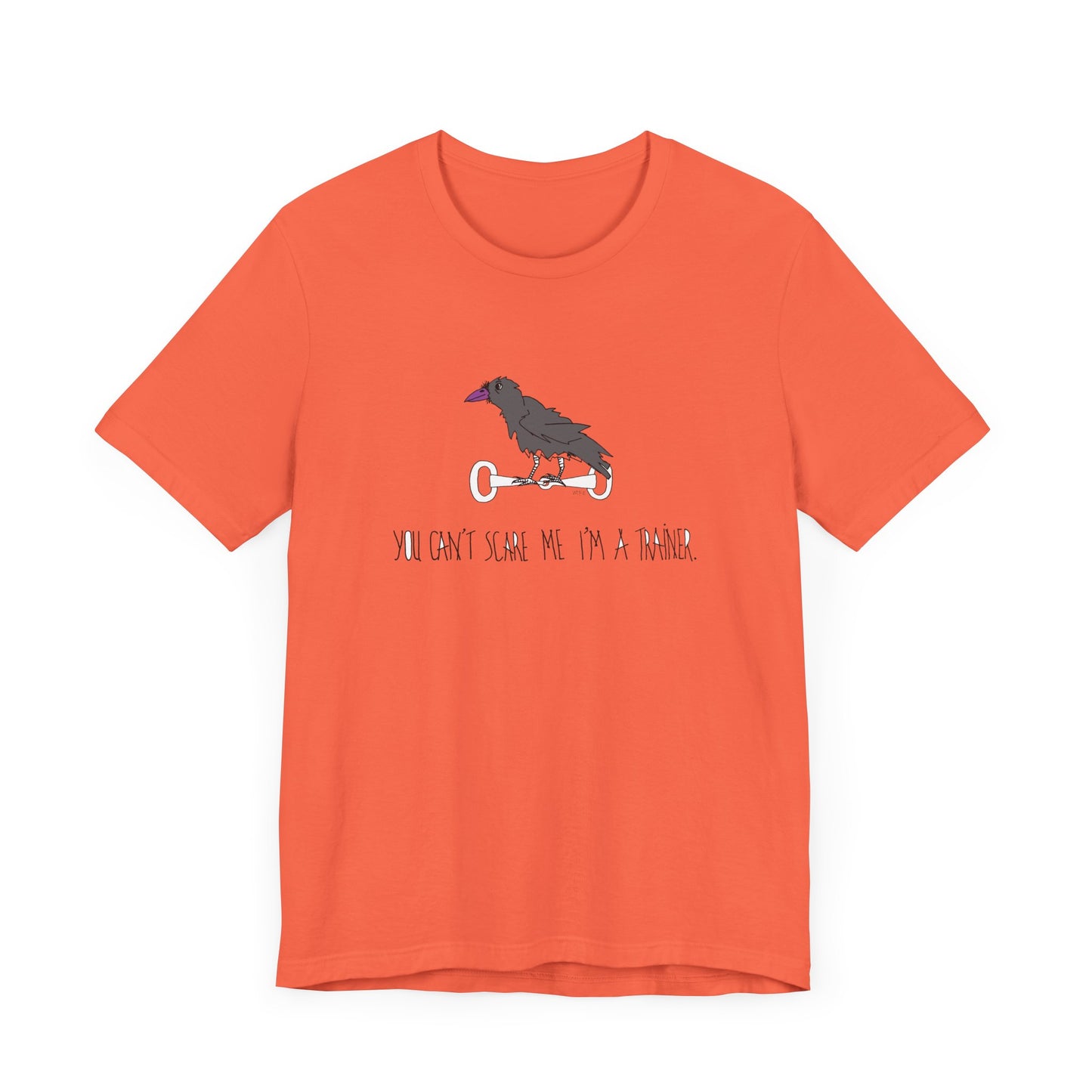 Halloween Equestrian Trainer Special. Crow on a snaffle bit. "You can't scare me I'm a trainer" - Unisex Jersey Short Sleeve Cotton Tee by artist Marie Frederique