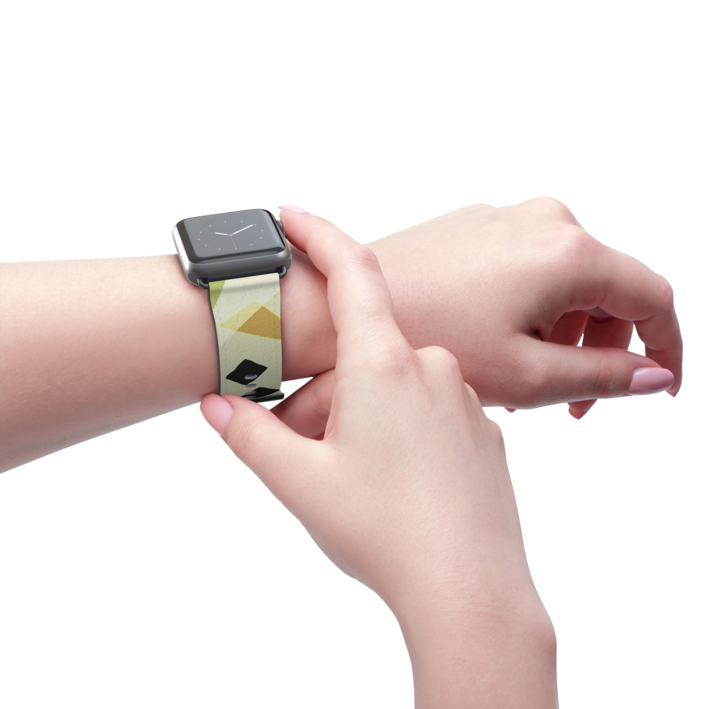 Abstract Series, Fun muted Greens, Putty and Black faux leather Watch Band by artist Marie Frederique