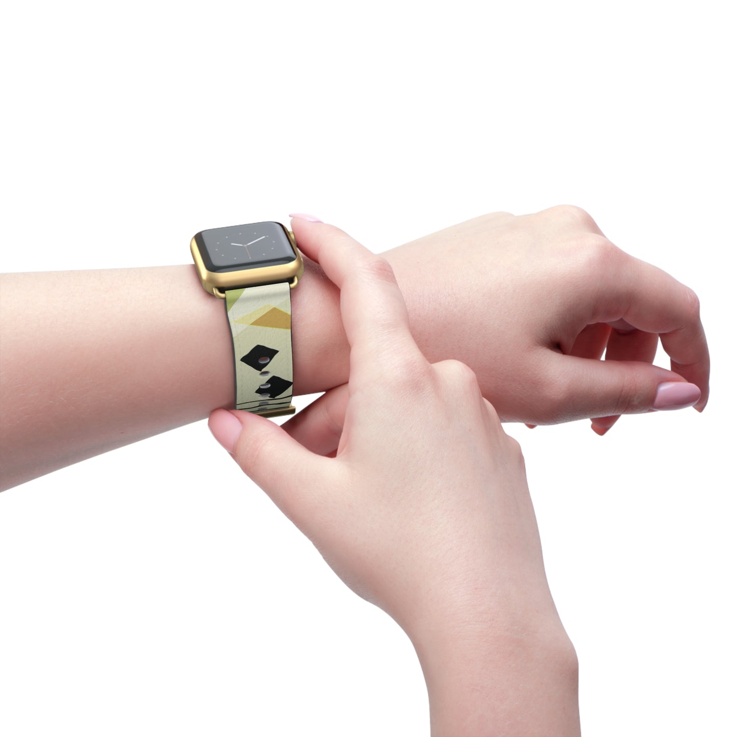 Abstract Series, Fun muted Greens, Putty and Black faux leather Watch Band by artist Marie Frederique