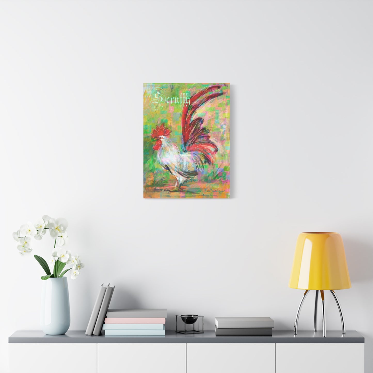 Vibrant Rooster, SCRUFFY Canvas Wall Art by artist Marie Frederique