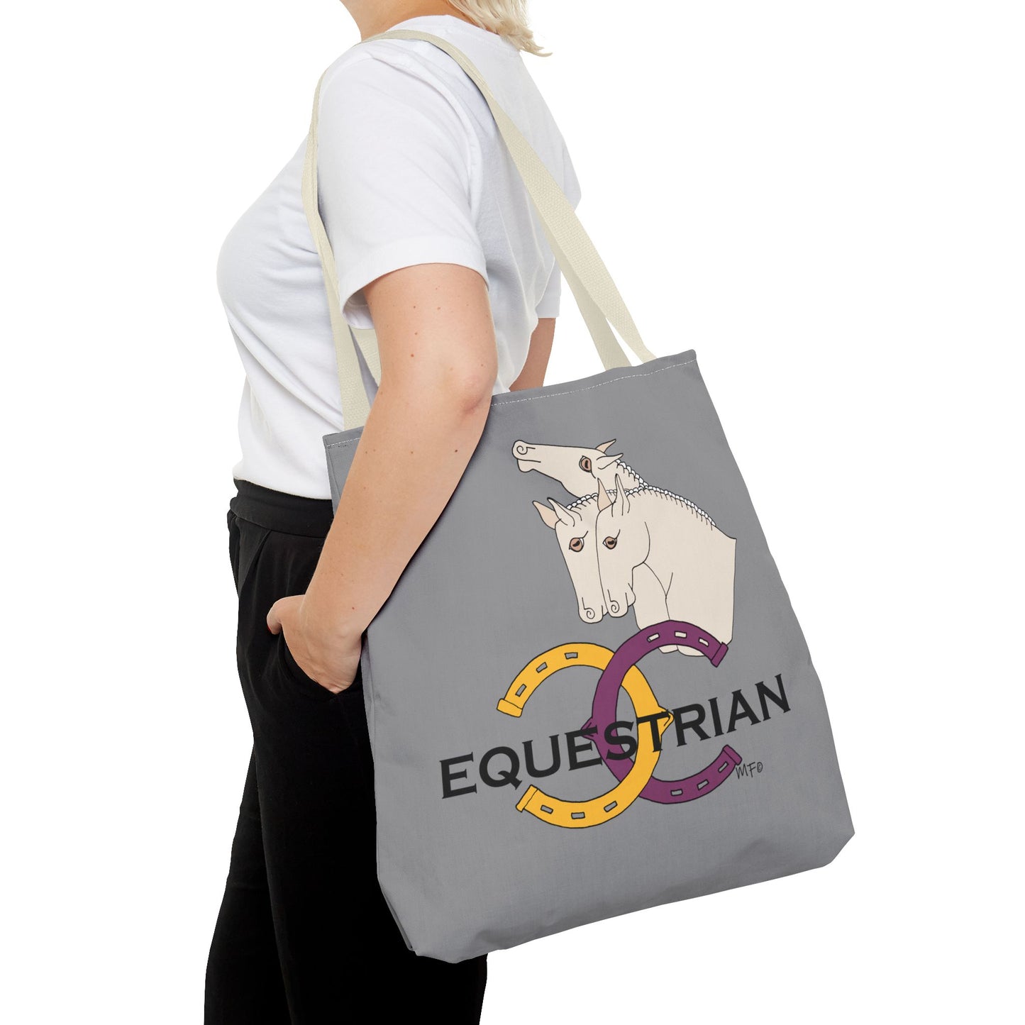 EQUESTRIAN CTS, Grey Tote Bag in 3 sizes and black or beige handles by artist Marie Frederique
