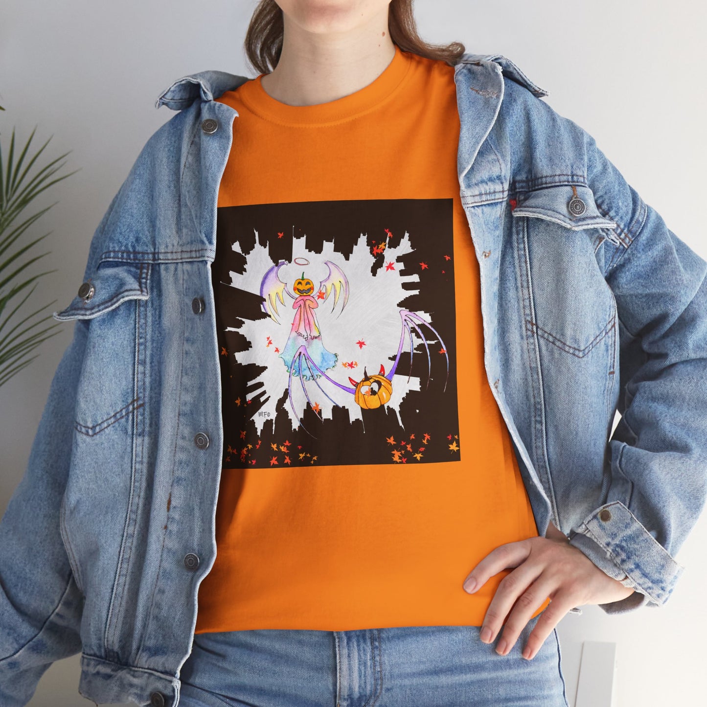 Halloween City Cross Street, Unisex Heavy Cotton Tee by artist Marie Frederique