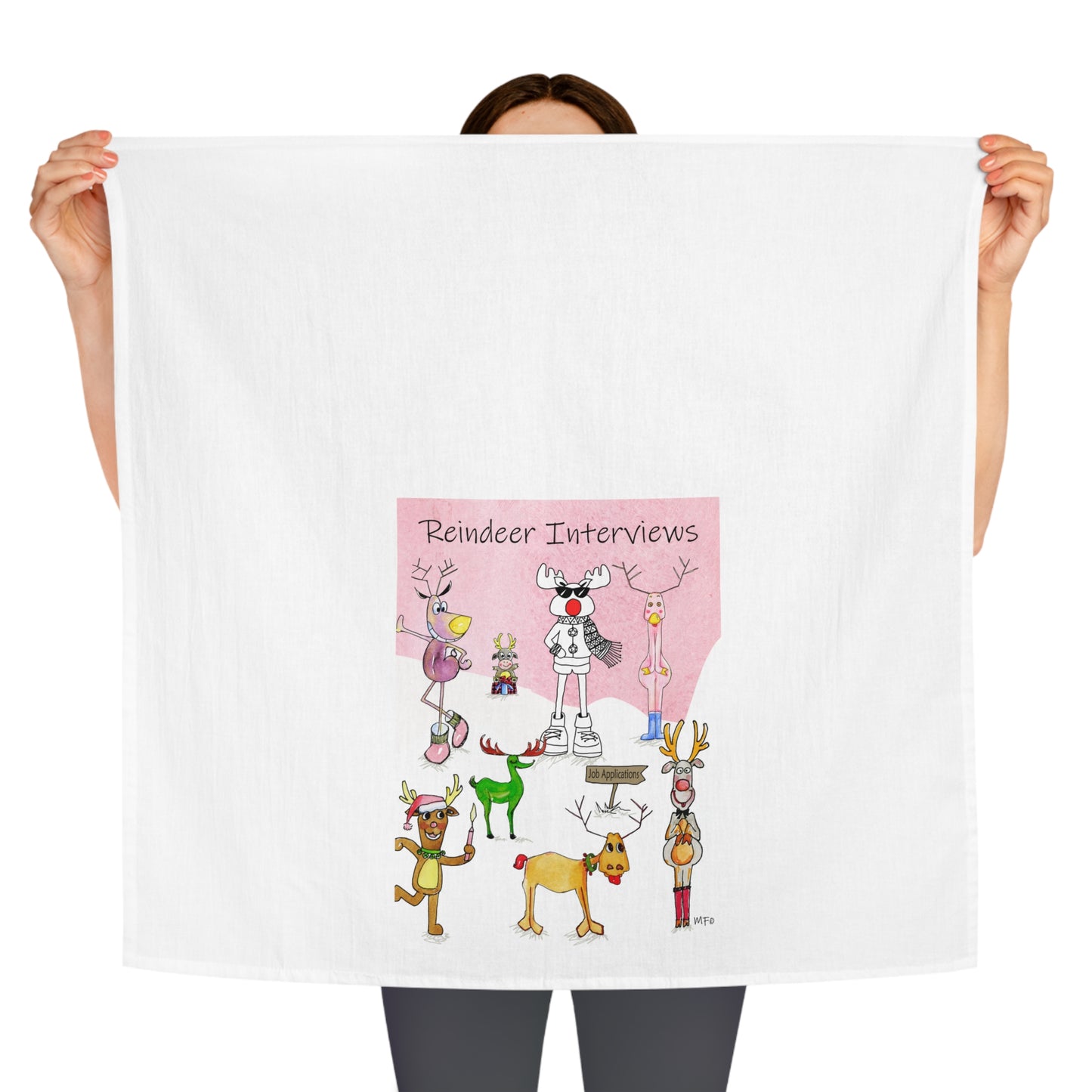 Christmas Reindeer Interview Tea/Kitchen Towel by artist Marie Frederique