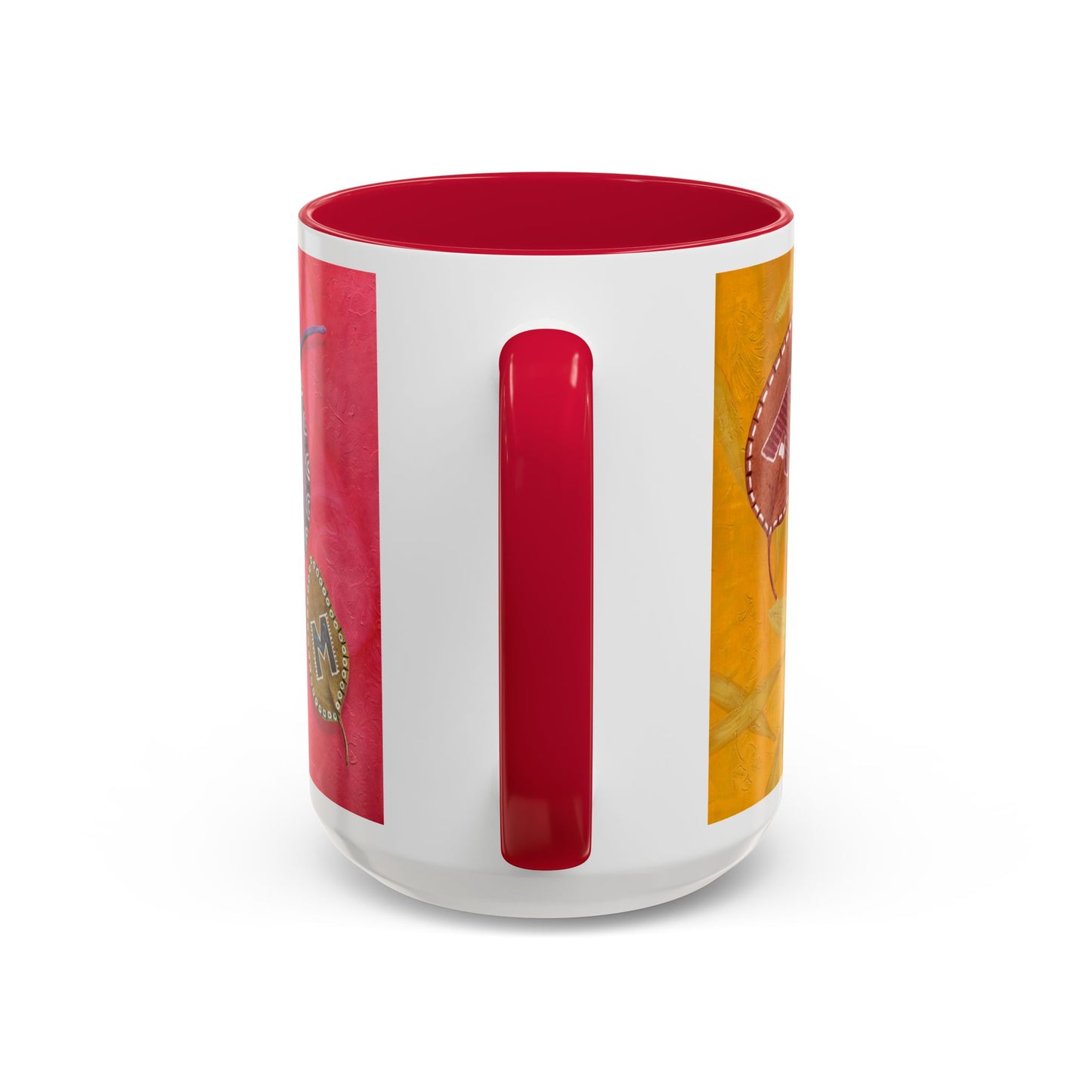 AUM/OM painted leaves spelling AUM & OM Mugs by Artist Marie Frederique