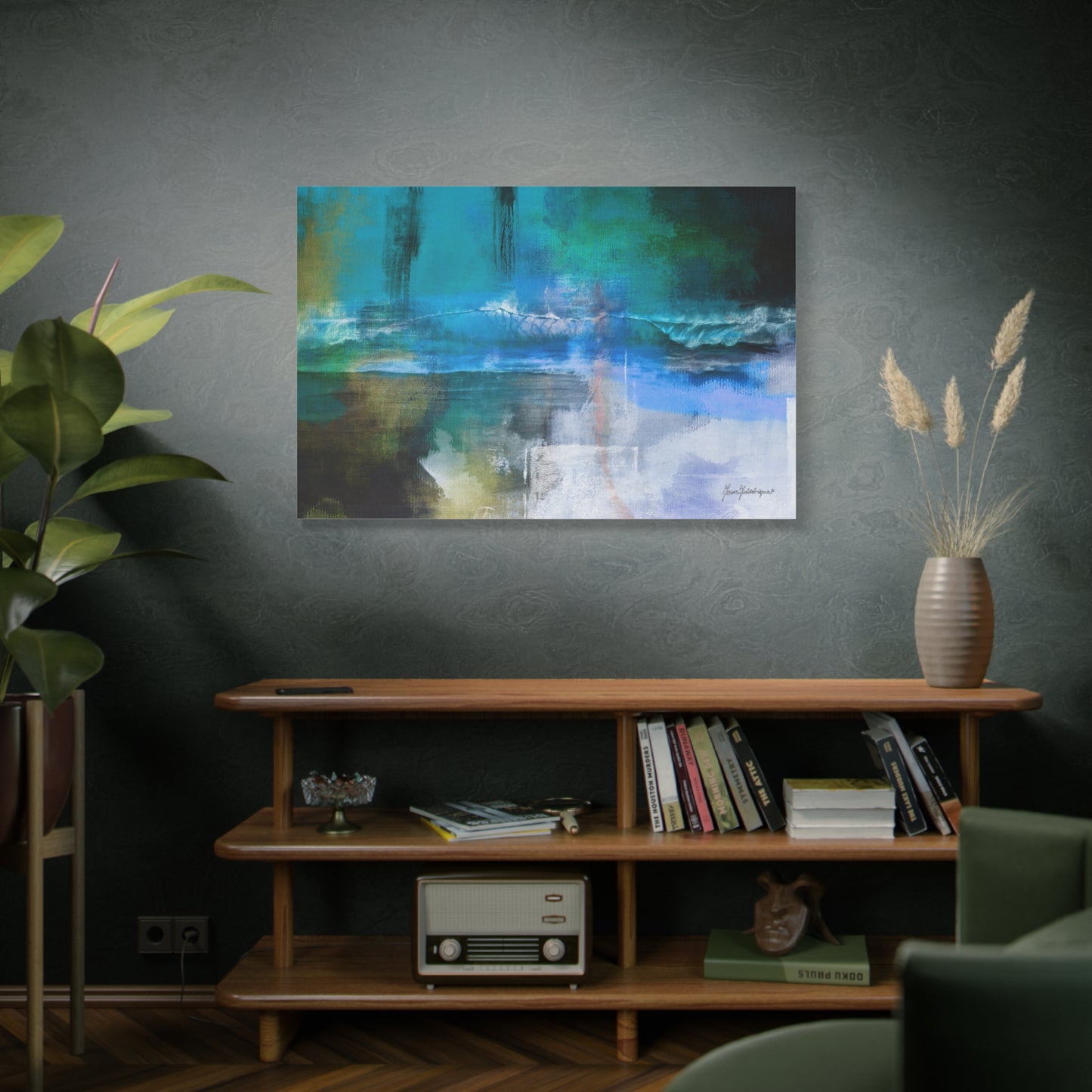 Crashing Wave, Coastal Vibes in Blues and Greens canvas art print by artist Marie Frederique