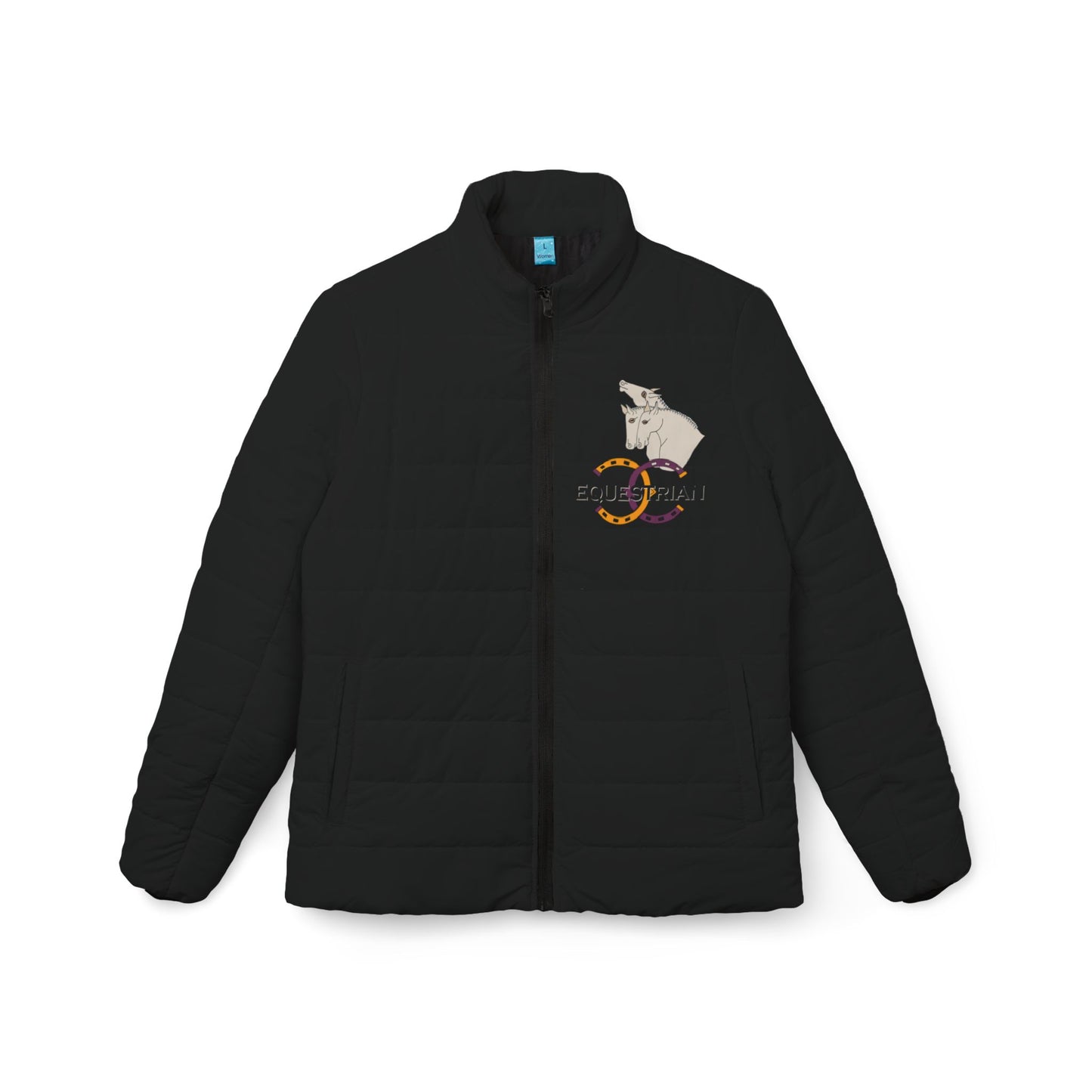 Equestrian Women’s Black Puffer Jacket by artist Marie Frederique